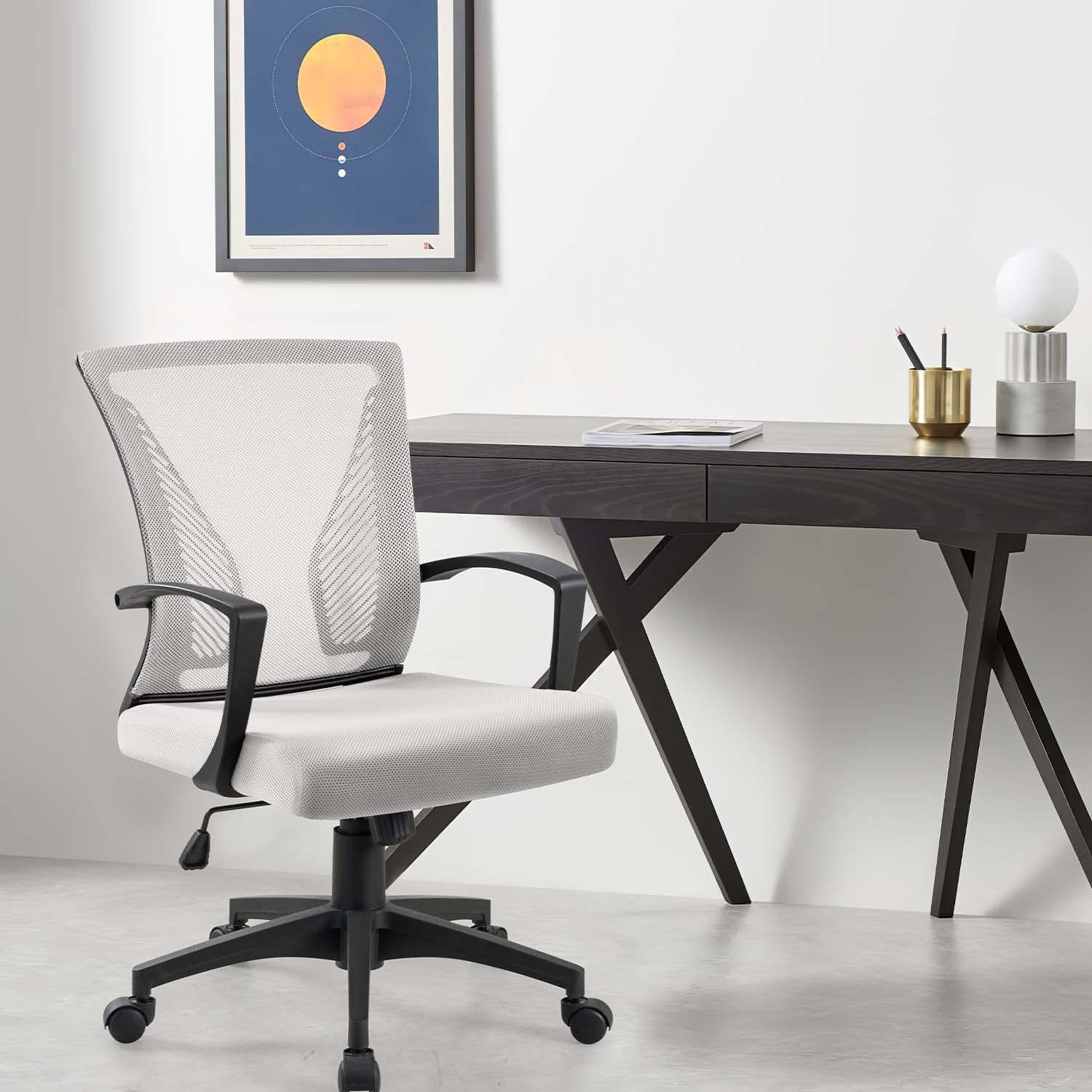Ergonomic Mesh Office Chair with Lumbar Support - Mid Back Swivel Rolling Computer Desk Chair for Home & Office, Adjustable Armrests (White) - Perfect for Long Work Hours, Gaming & Remote Work