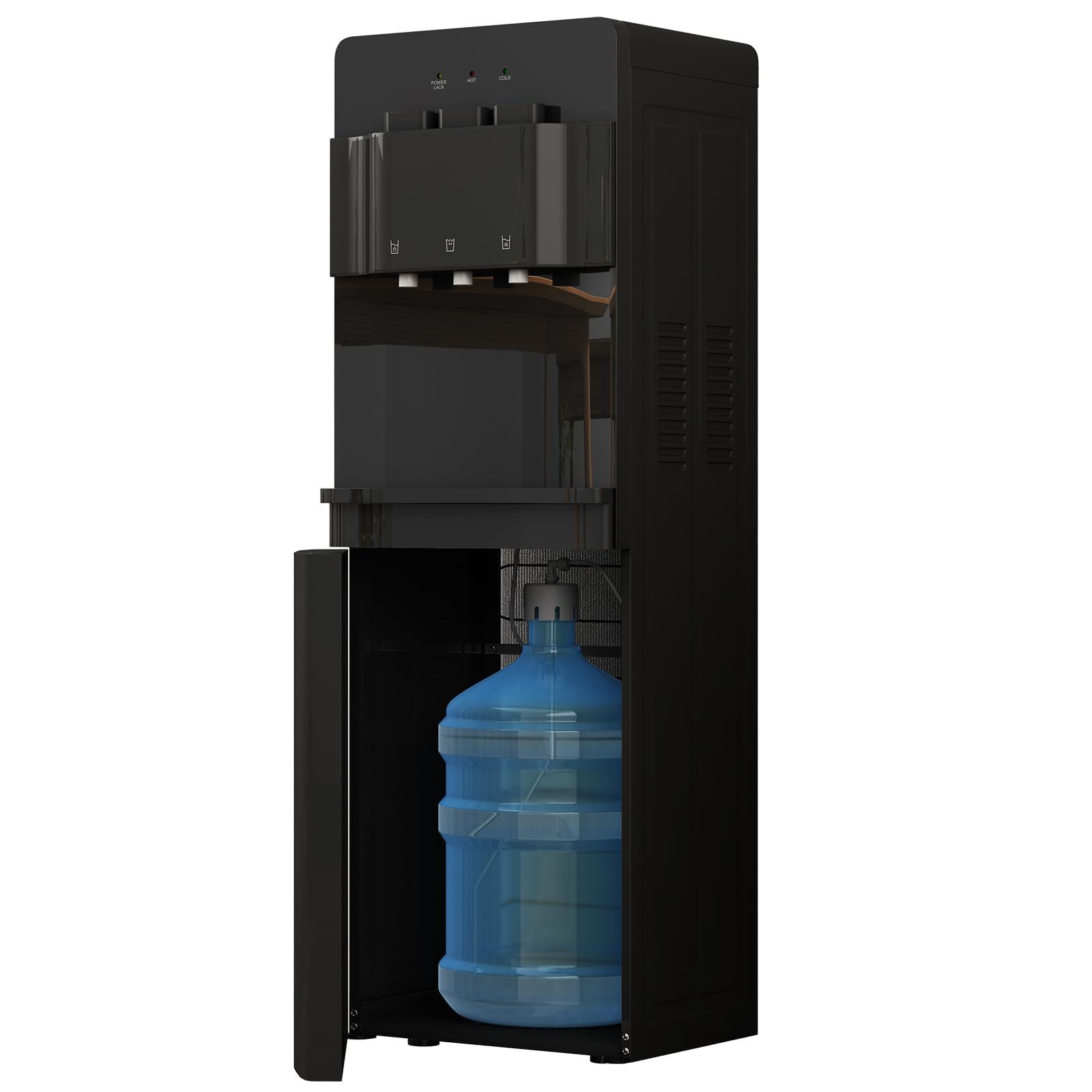 TABU Bottom Loading Water Dispenser with 3 Temperature Settings - Hot, Cold & Room Temperature, Self-Cleaning Water Cooler with Child Safety Lock & Anti-Scalding Design for 3/5 Gallon Bottles (Black) - Perfect for Home, Office & Kitchen Use