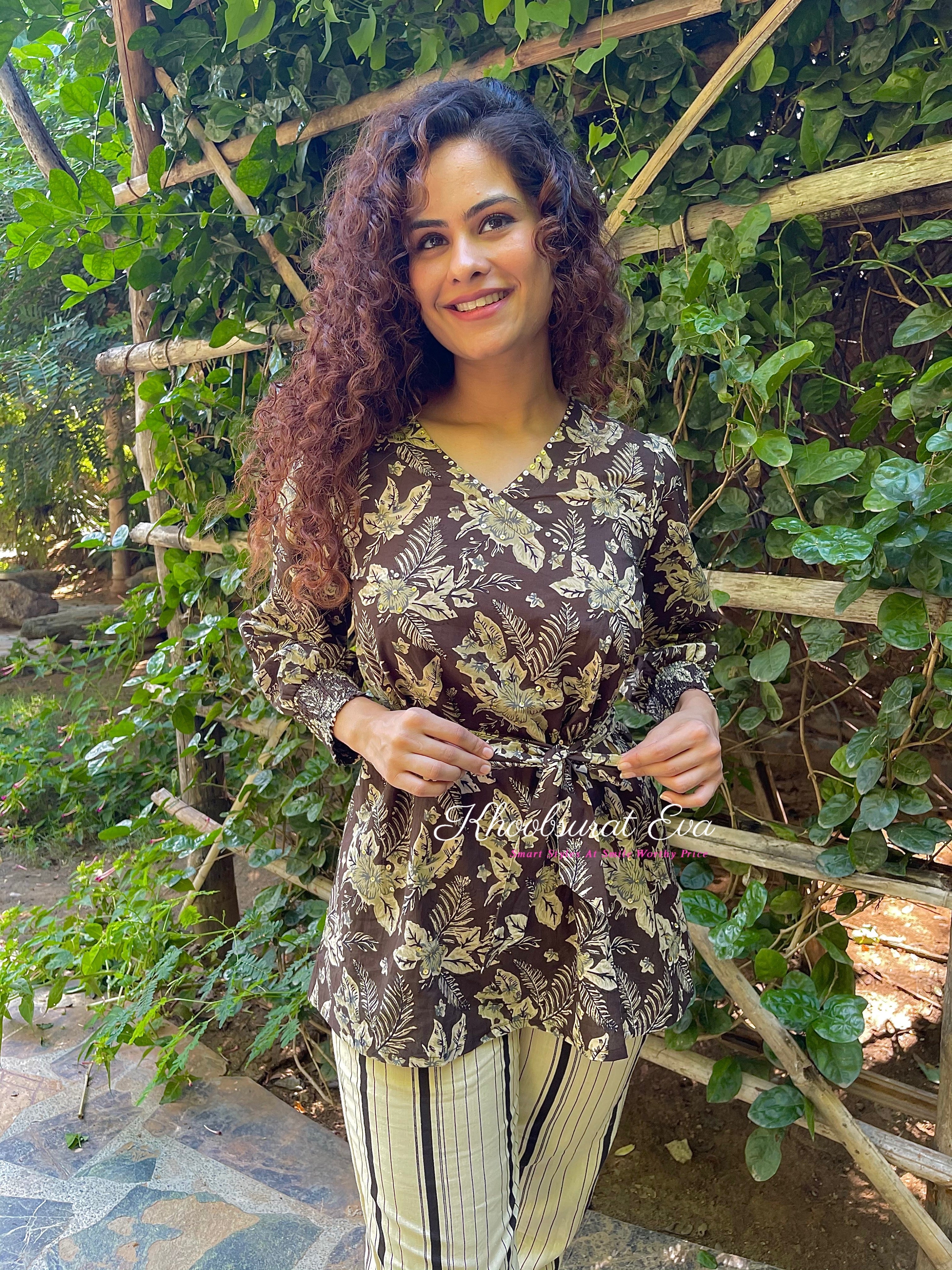 Stylish Brown Cotton Printed Matching Outfit Set for Women - Casual Wear, Summer Outfits, and Everyday Fashion