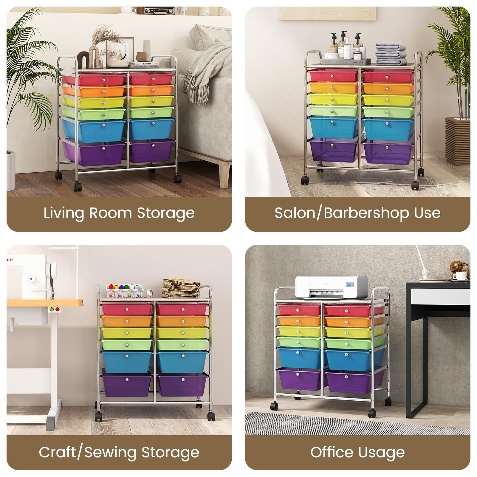 RELAX4LIFE 12-Drawer Rolling Craft Storage Cart with Wheels - Mobile Organizer for Art Supplies, Office, School & Beauty Salon | Space-Saving Utility Cart for Home, Studio & Workplace (Color)
