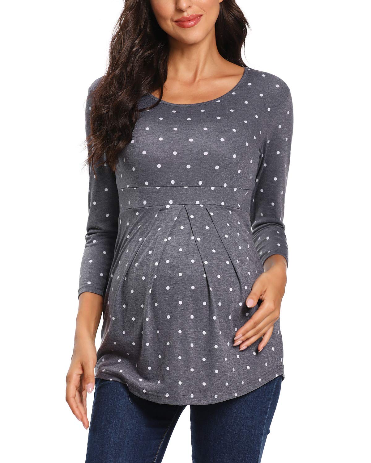 Glampunch Women's Maternity Tops - Short & 3/4 Sleeve Round Neck Peplum Tunic Shirts for Pregnancy | Comfortable & Stylish Nursing Clothes for Work, Casual Wear & Maternity Photos