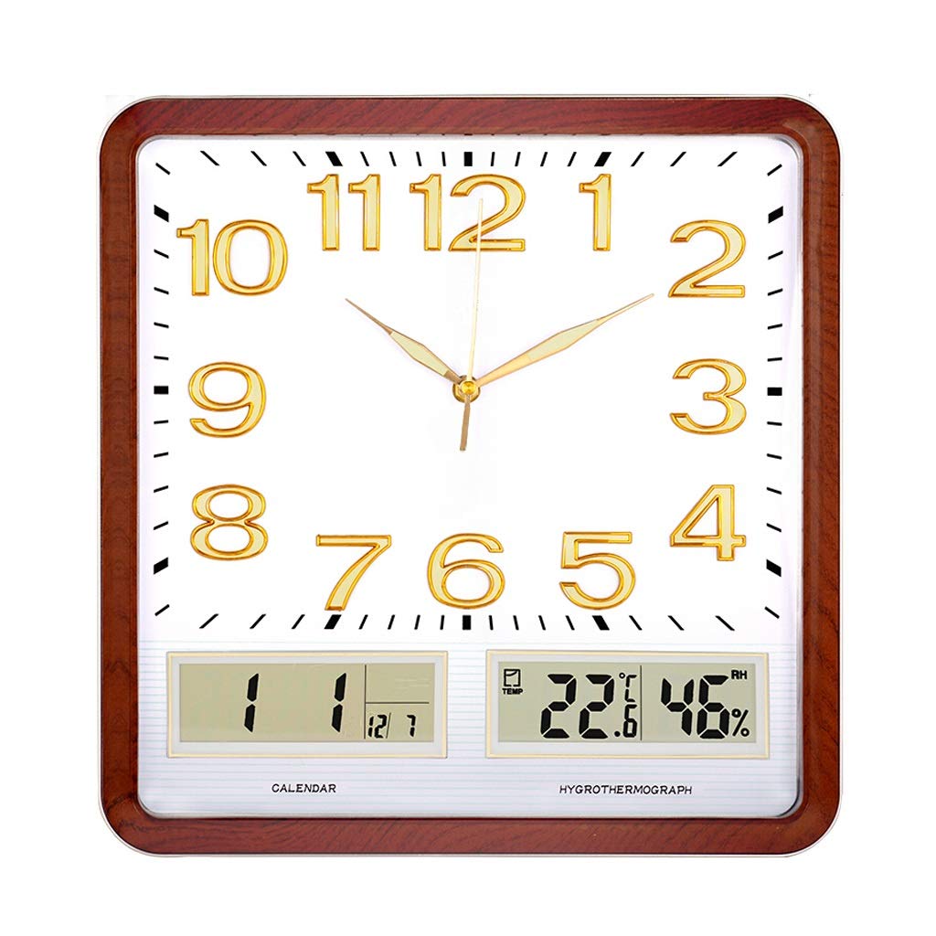 TOMYEUS Modern Square LED Digital Wall Clock with Temperature Display - Multi-Function Alarm Clock with Night Light for Home, Kitchen, Office & Bedroom - Easy to Read Brown Decorative Clock for Indoor Use