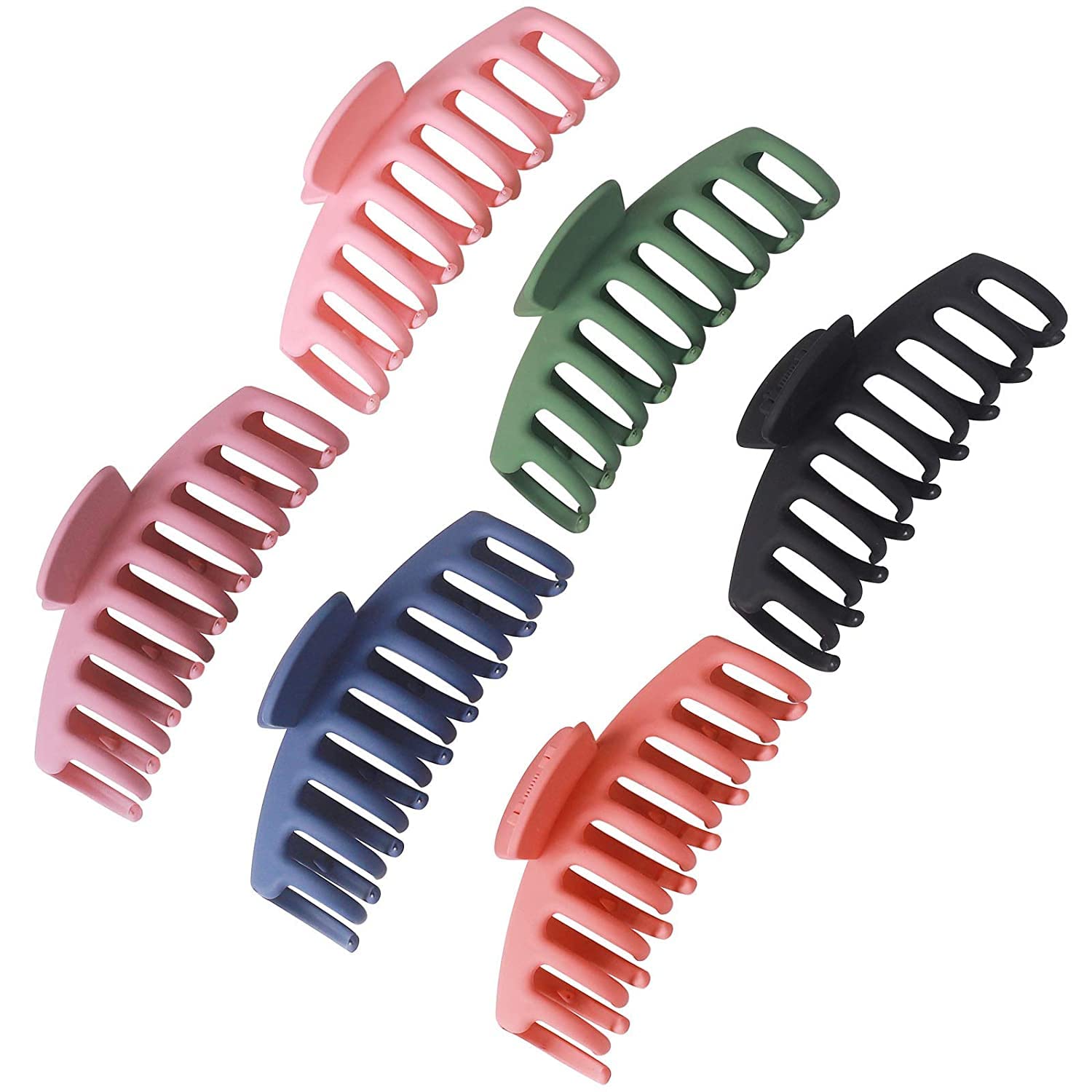ALIBA COLLECTION 6 Pack Large Hair Claw Clips 4.33 Inch - Matte Non-Slip Strong Hold Hair Clips for Women & Girls (Multicolor) - Perfect for Thick Hair, Ponytails, Buns & Everyday Hairstyles