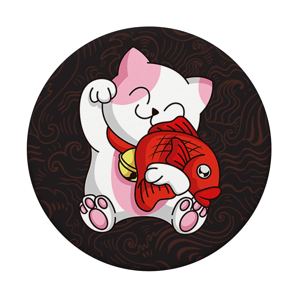 Lucky Maneki Neko Cat Statue - Japanese Beckoning Fortune Cat Figurine for Anime & Fish Lovers - Perfect Gift for Home, Office & Feng Shui Decor