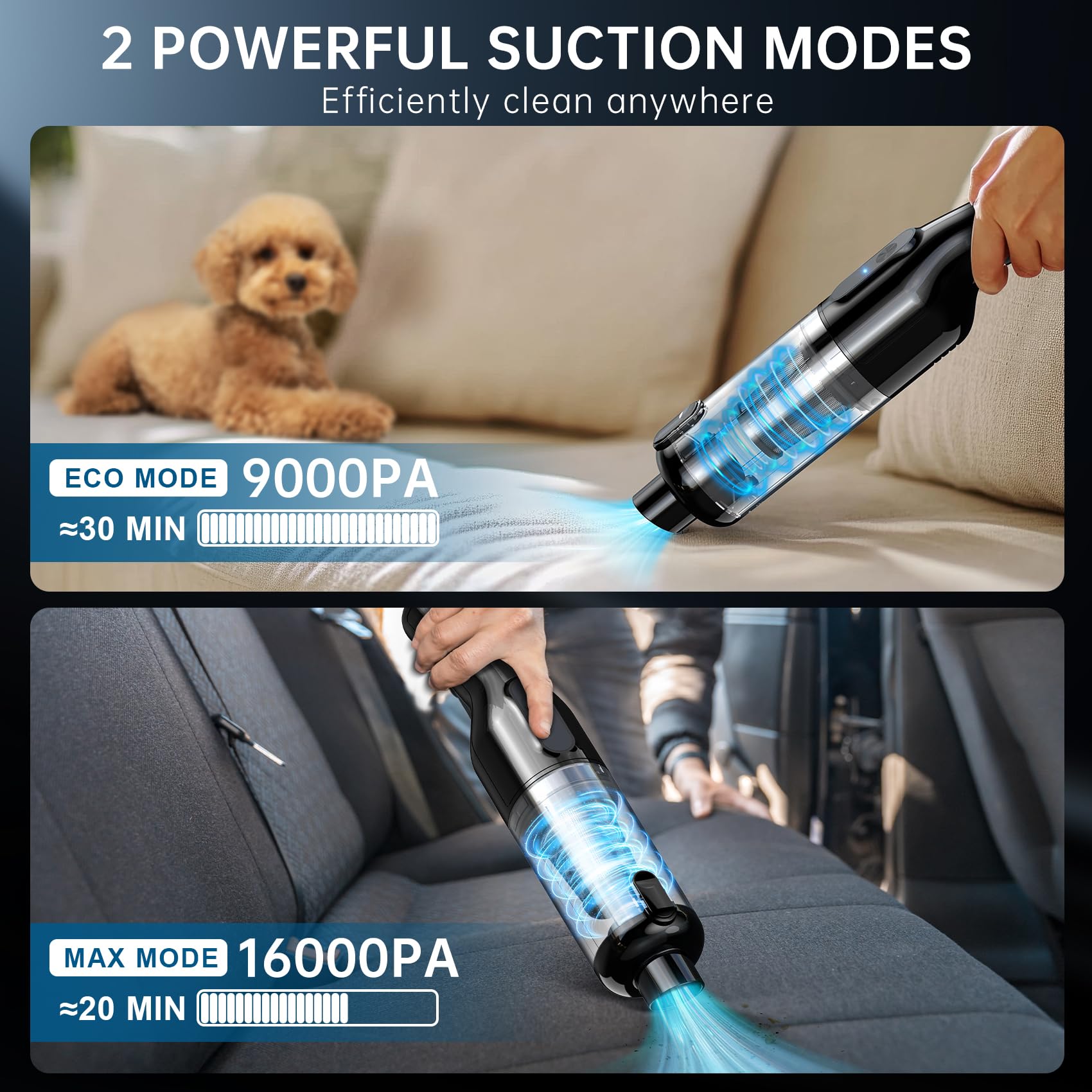 Cordless Handheld Vacuum Cleaner - 16000Pa Powerful Suction, 1.3lbs Lightweight, Rechargeable for Home, Office & Car Use | Pet Hair Removal | Includes Brushless Motor & Multiple Accessories | Perfect for Cars, Sofas & Small Spaces