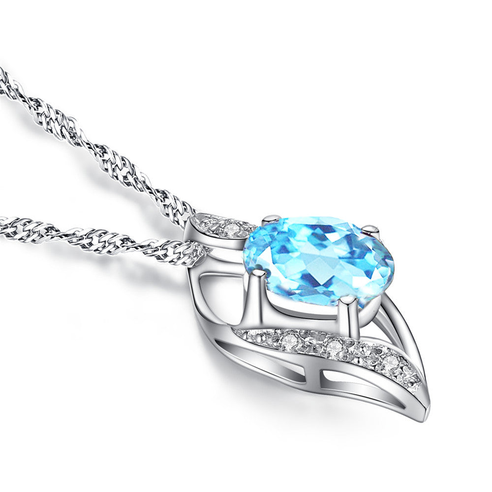 Elegant MABELLA Sterling Silver Birthstone Oval Cut Leaves Pendant Necklace - Perfect Birthday Gift for Women, Mothers, Wives | Ideal for Anniversaries, Valentine's Day & Special Occasions