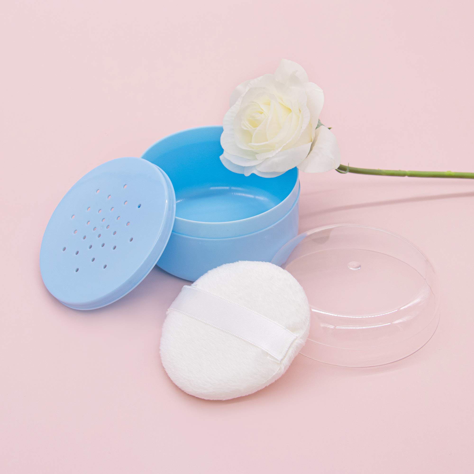 AUEAR 2 Pack Empty Body Powder Containers with Puff & Sifter - Travel-Friendly Talcum Powder Dispenser for Home & Gym (Blue, 3.54