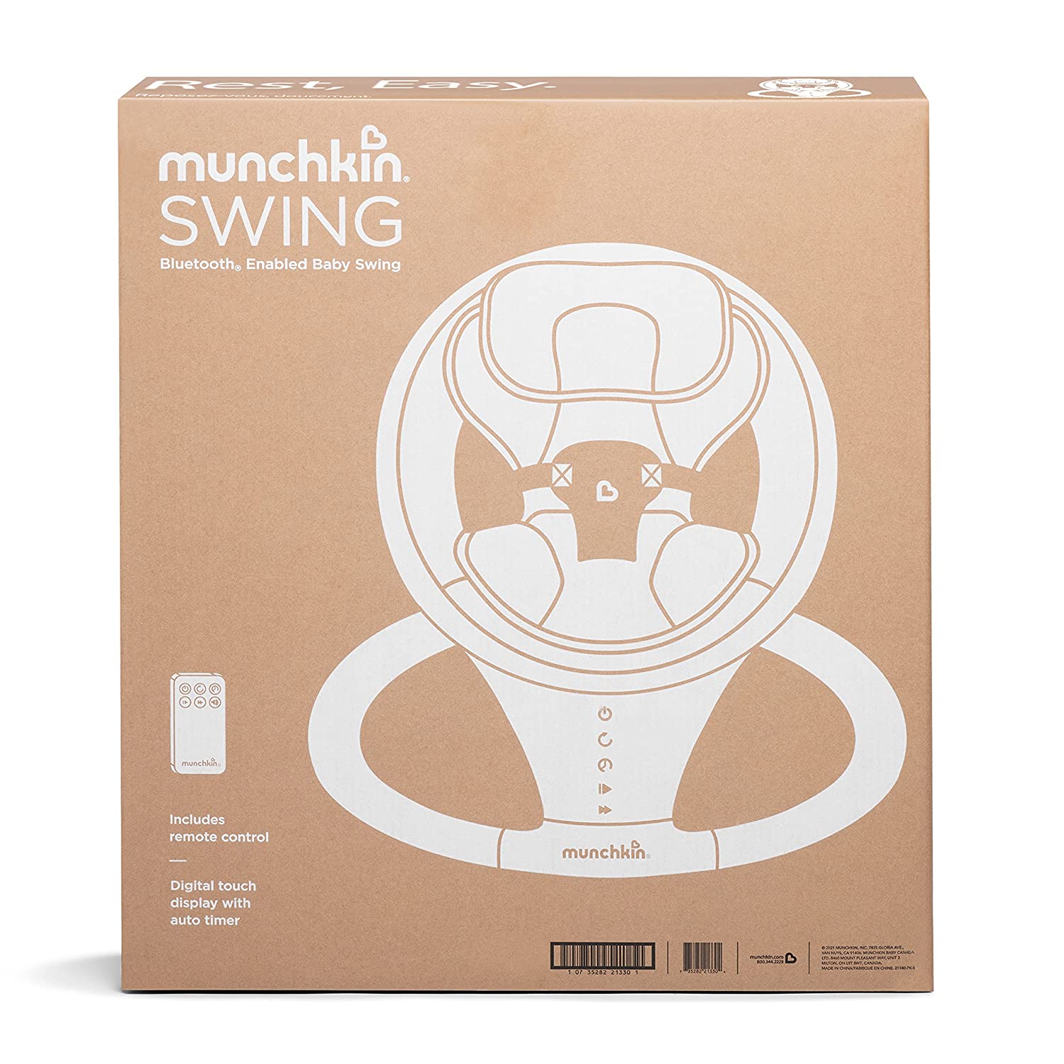 Munchkin Bluetooth Baby Swing with Remote Control - Smart Infant Swing for Soothing & Sleep - Perfect for Nursery, Travel & Hands-Free Parenting