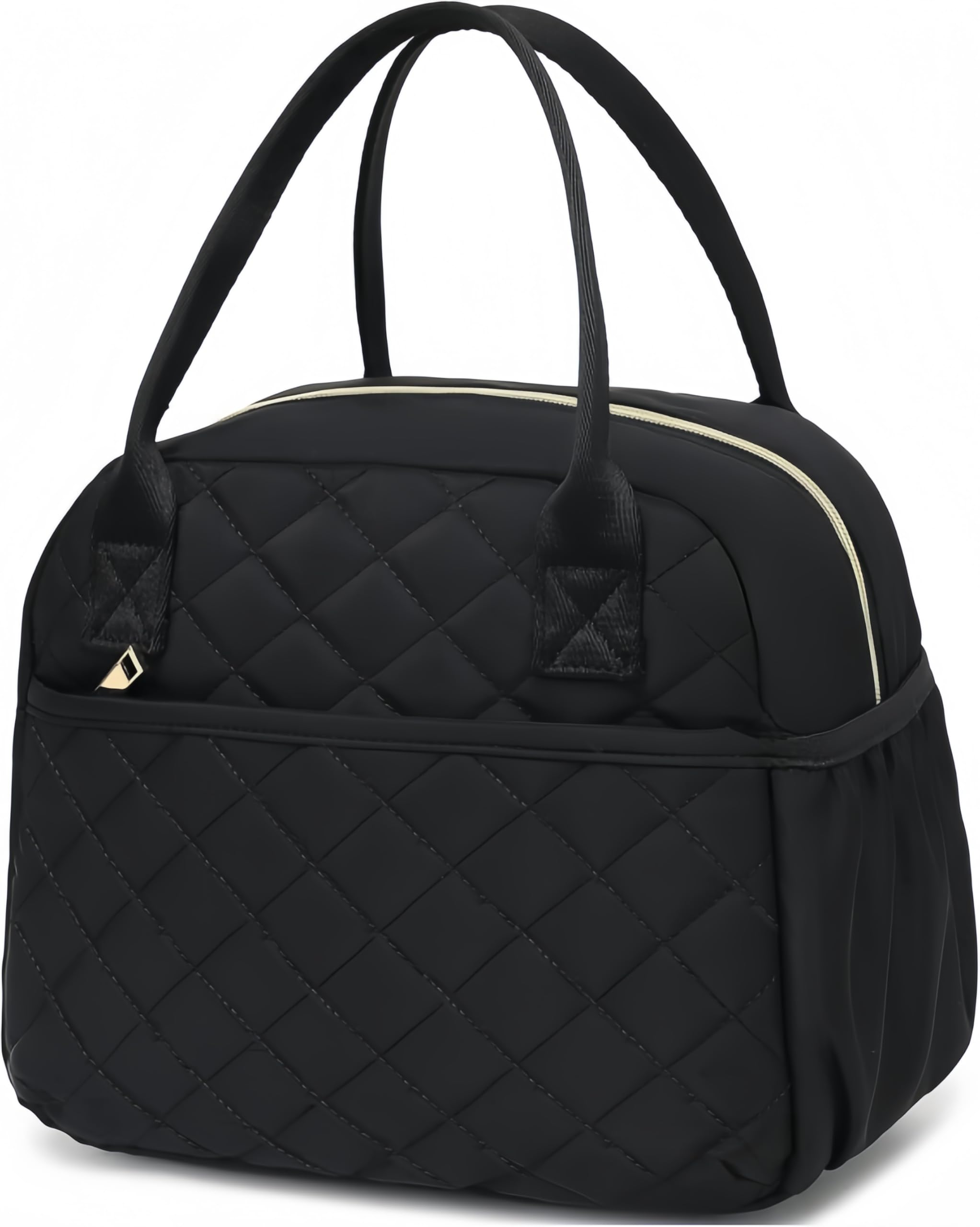 Insulated Lunch Box for Women - Thermal Leakproof Reusable Lunch Bag with Quilted Design for Work, School, Travel & Picnic | Perfect for Office, Commuting & Outdoor Activities (Black)