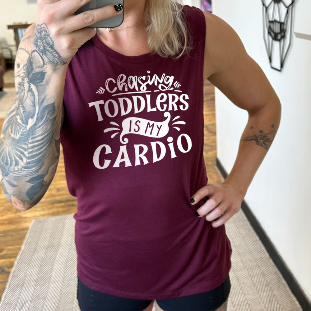 Funny 'Chasing Toddlers is My Cardio' Workout Muscle Tank Top for Moms - Gym, Running, Parenting & Casual Wear