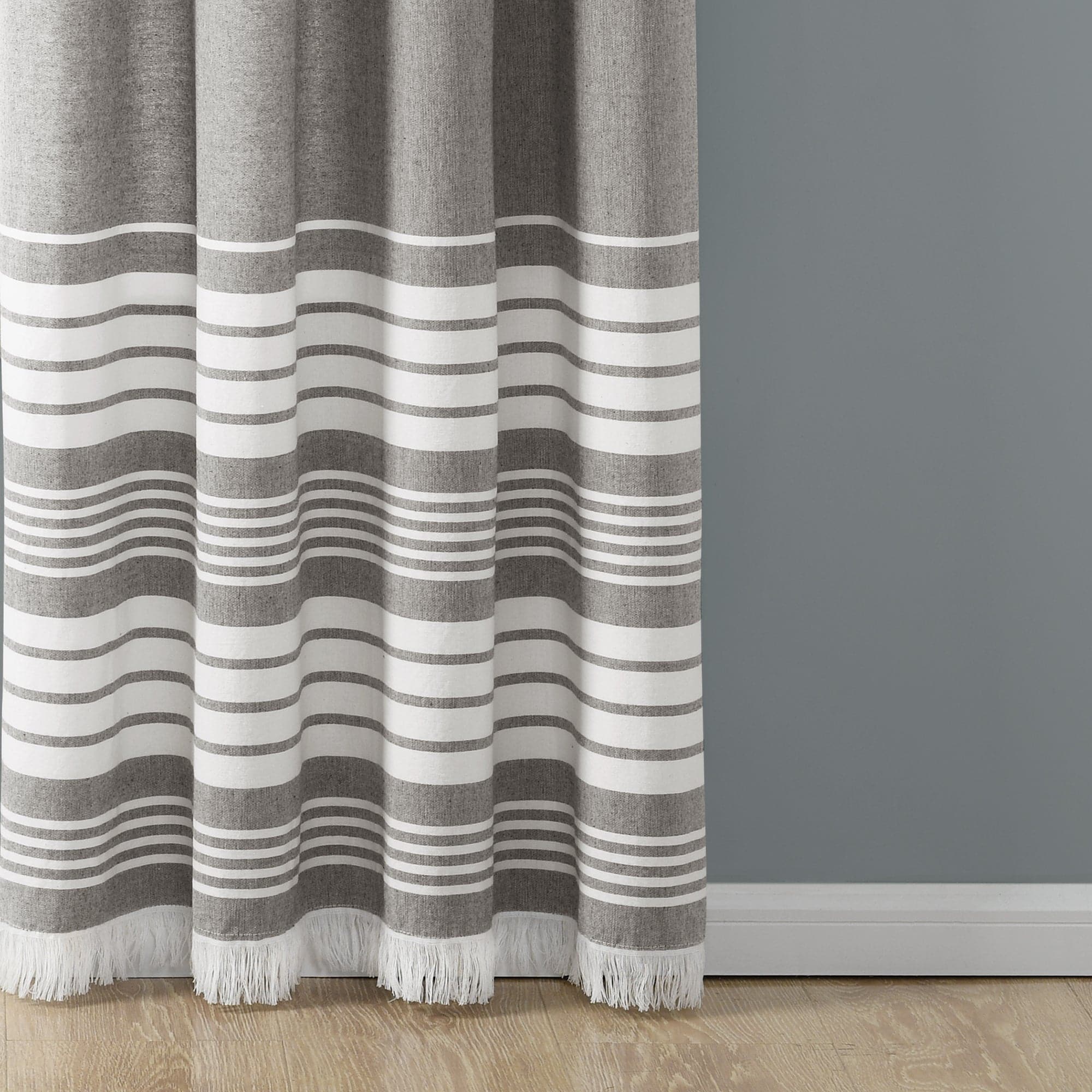 Nantucket Yarn Dyed Tassel Fringe Window Curtain Panel Set - Coastal Style Sheer Drapes for Living Room, Bedroom & Kitchen - Light Filtering & Privacy Window Treatments