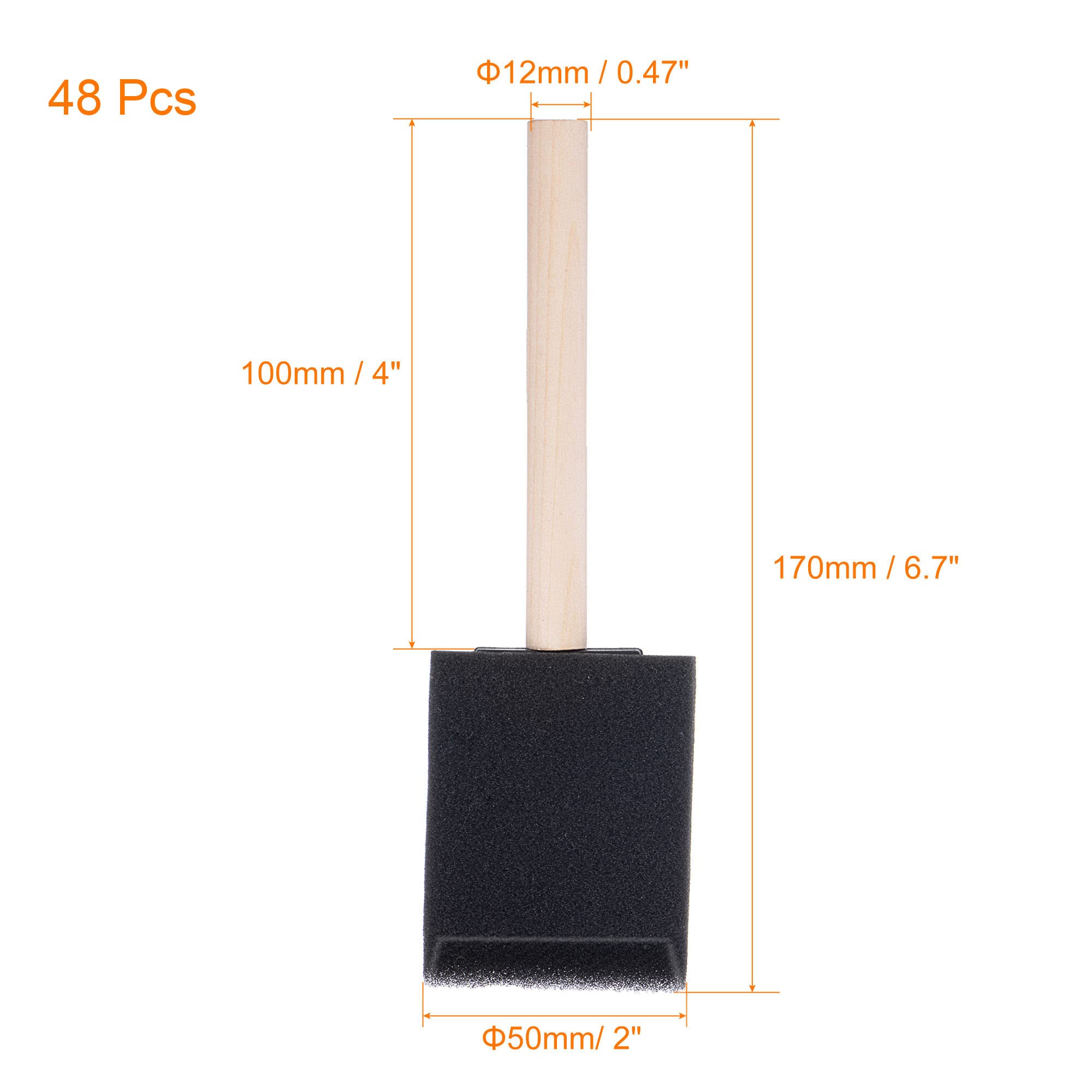 uxcell 2 Inch Foam Paint Brushes - 48Pcs Bevel Edge Sponge Brushes with Wooden Handles for Crafts, DIY Projects & Home Painting - Perfect for Furniture, Walls & Artwork