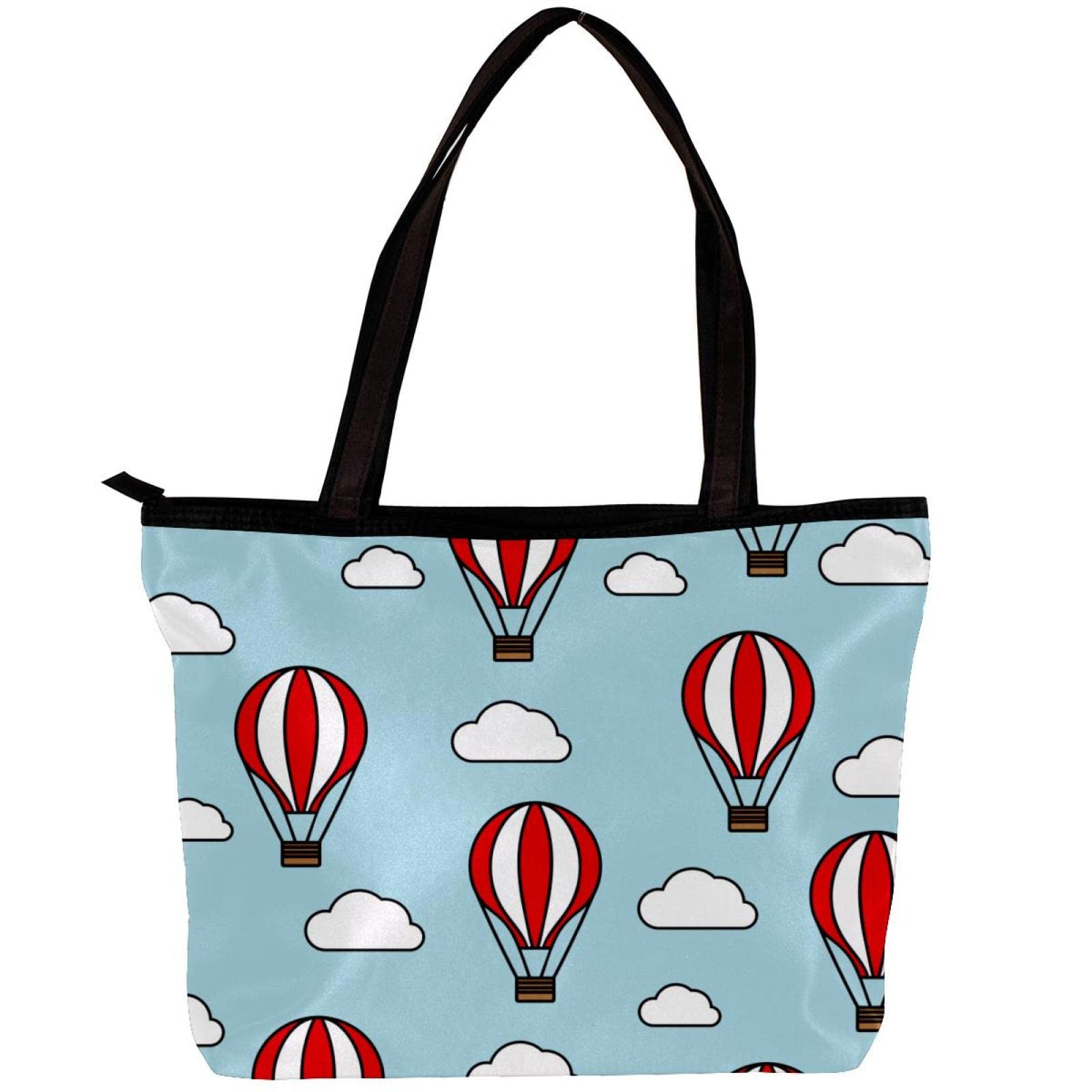 Stylish Women's Tote Bag with Hot Air Balloon & Cloud Design - Lightweight Shoulder Handbag with Inner Pouch for Work, Travel & Shopping