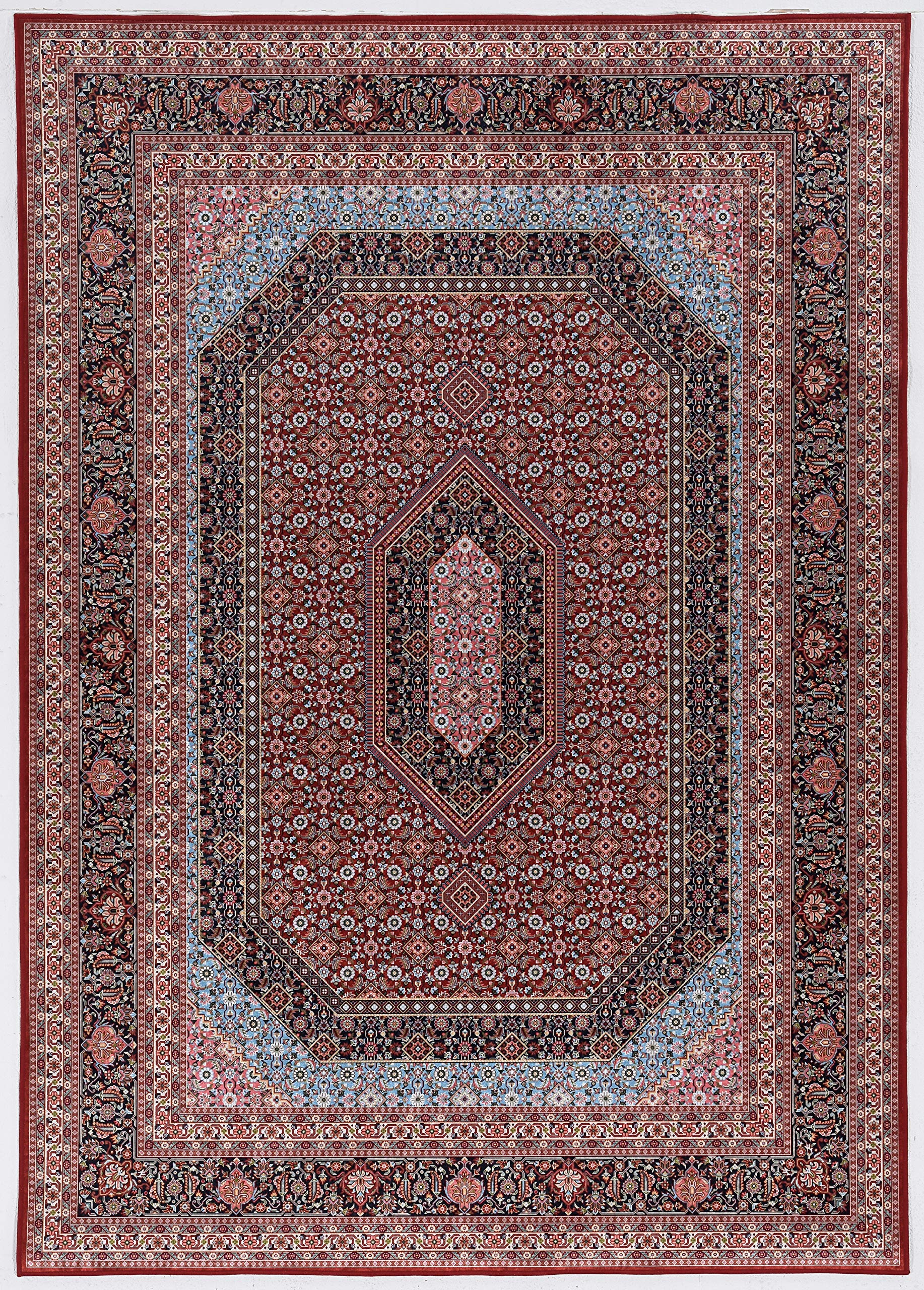 Linon Honora Manai 5' x 7' Area Rug - Soft Red and Blue Modern Design for Living Room, Bedroom & Office | Non-Slip Backing, Easy to Clean