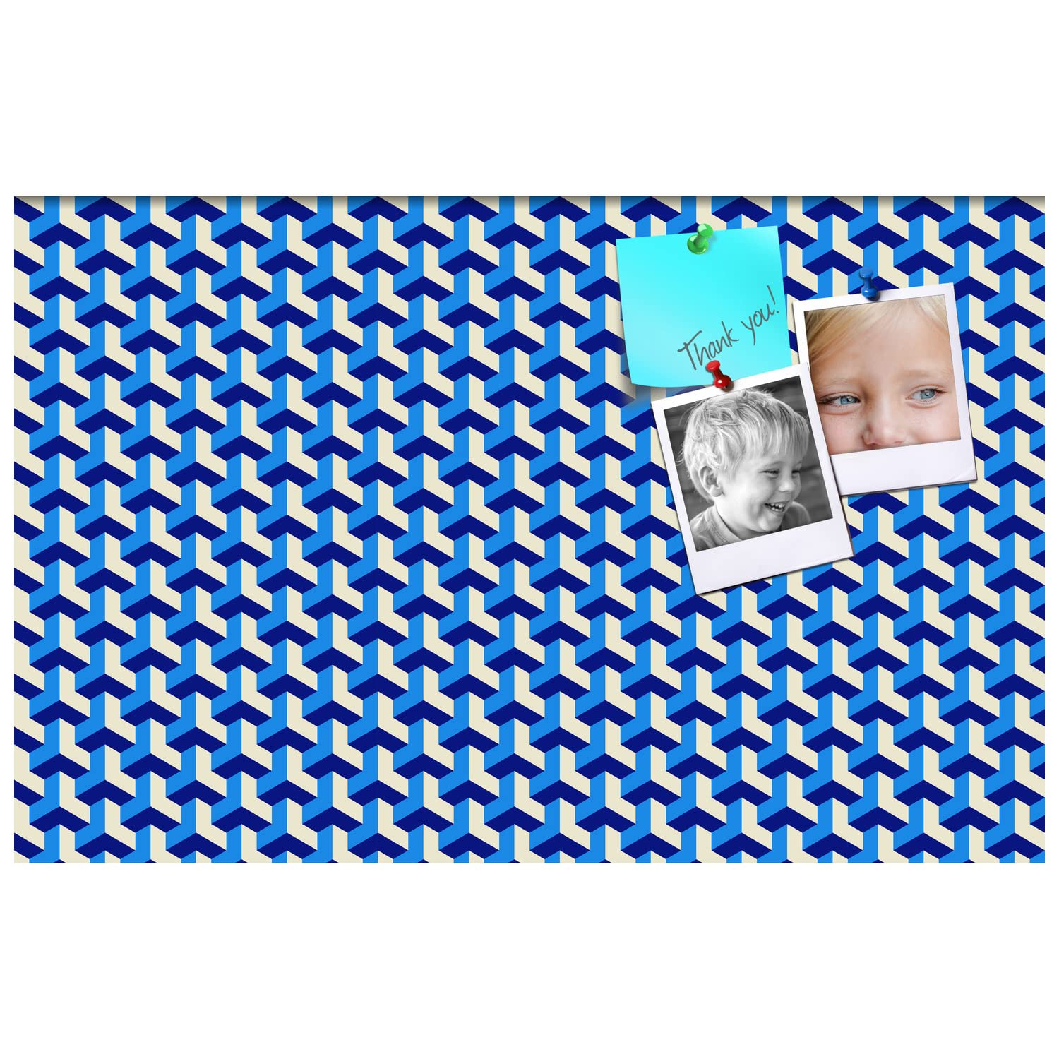PinPix 34x22 Inch Cork Bulletin Board with BAUS Blue Beige Design & Satin White Frame - Stylish Wall Organizer for Home Office Decor, School Classroom, Dorm Room, or Workspace (PinPix-1532)