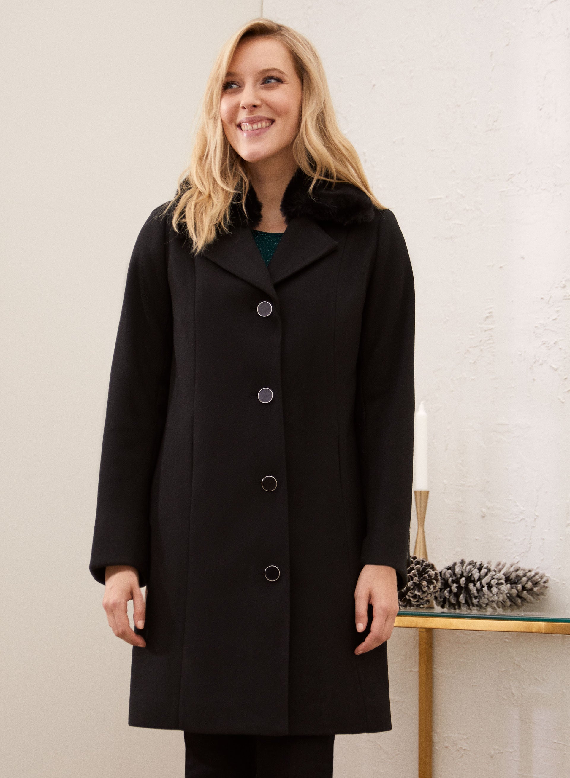 Stylish Button Front Stretch Wool Blend Coat for Women - Perfect for Office Wear, Fall & Winter Fashion, Business Casual Outfits