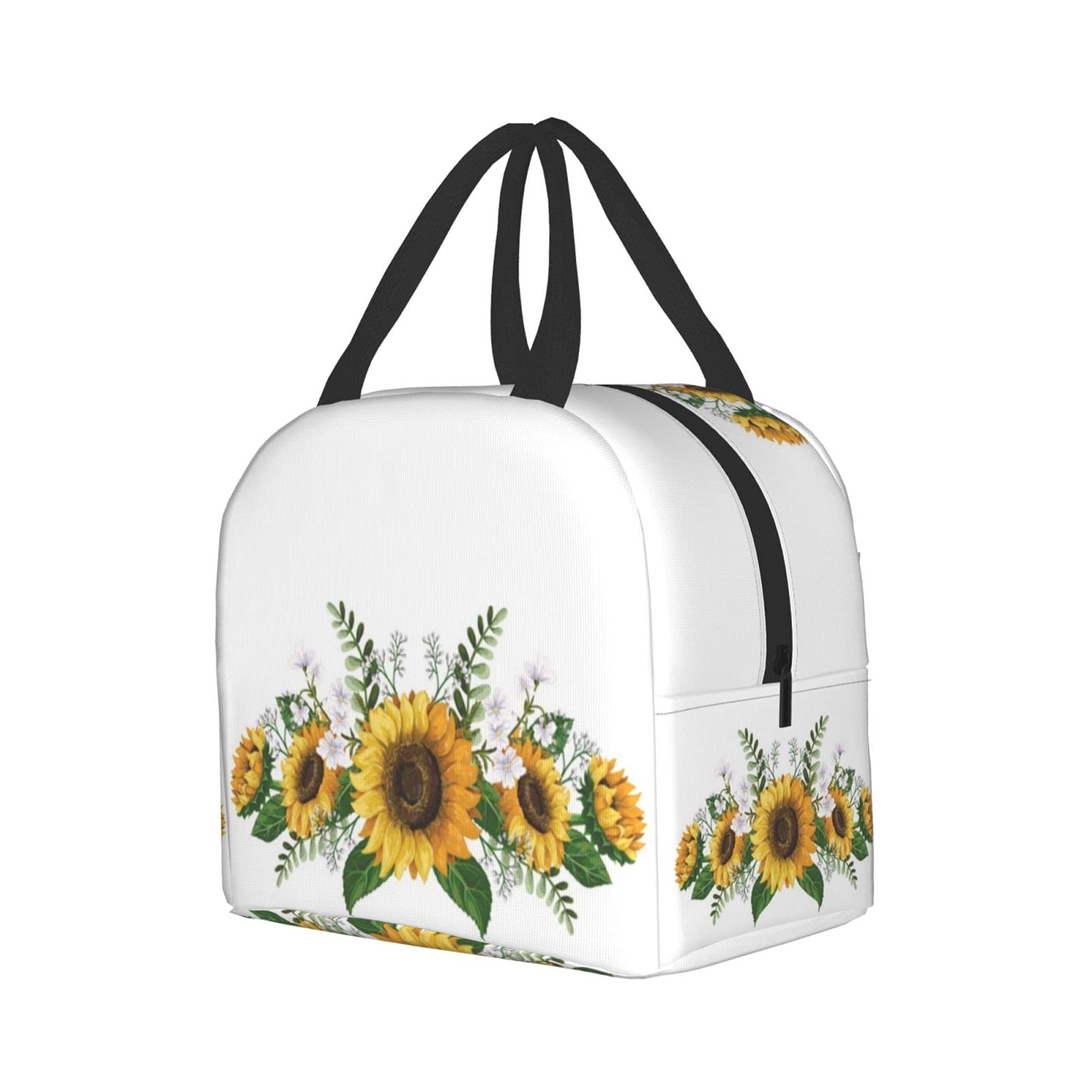 **Insulated Sunflower White Lunch Box for Kids - Reusable Lunch Bag for Boys & Girls, Perfect for School, Camping, Hiking, Picnic, Beach & Travel - Ideal for Meals On-the-Go**