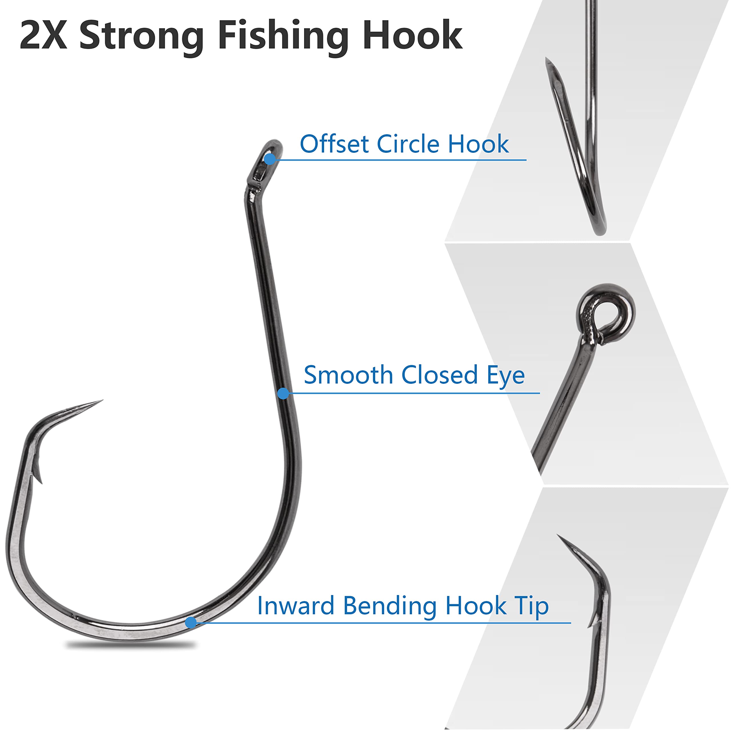 110pcs Strong Saltwater Circle Hooks for Catfish Fishing - Offset Octopus Hooks Size 8#-10/0 - Durable 2X Strength Inline Fishing Tackle for Saltwater & Freshwater Angling - Perfect for Deep Sea, Pier, and Shore Fishing