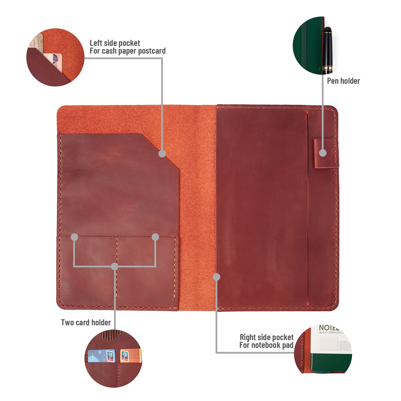 Handmade Soft Leather Notebook Cover for A5 Moleskine & Hardcover Notebooks - 8.3