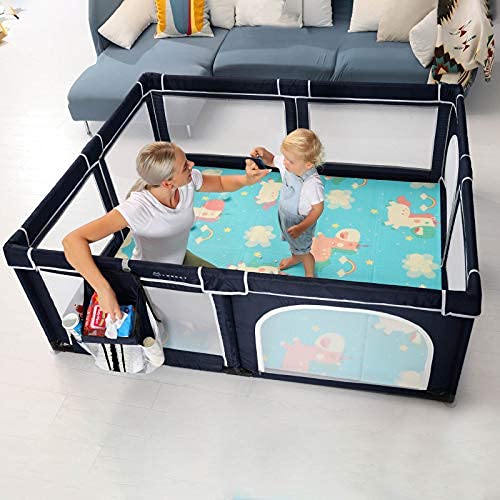 Yobest Portable Large Baby Playpen with Play Mat, 50 Balls & Diaper Caddy - Extra Sturdy Playard Kit for Indoor Use | Safe Baby Fence for Infants, Toddlers & Kids | Perfect for Nursery, Living Room & Playtime