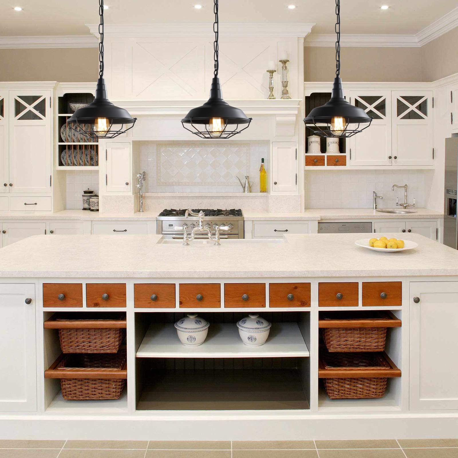 2 Pack Industrial Farmhouse Pendant Lights - Adjustable Chain, 10.2