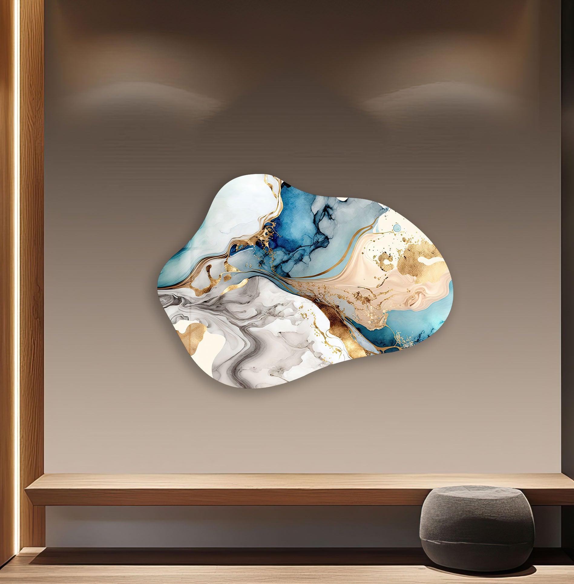 Blue Alcohol Ink Abstract Glass Wall Art - Handmade Modern Home Decor for Living Room, Bedroom, Office - Unique Gift Idea for Housewarming & Wedding