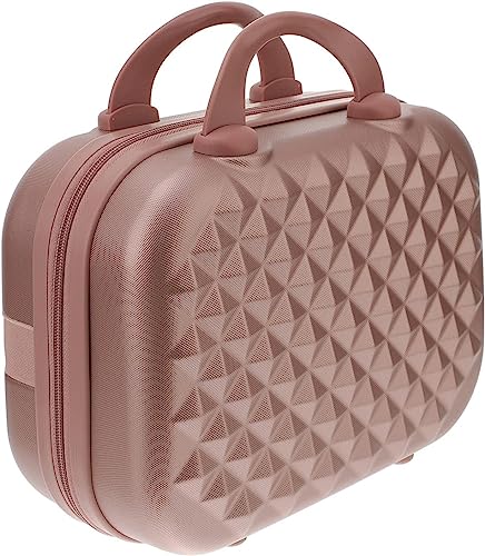 WAQIF Hard Shell Travel Makeup Case - Small Portable Cosmetic Bag with Elastic Band, Mini ABS Carrying Suitcase for Women & Girls (Pink) | Perfect for Air Travel, Gym, Beach Trips & Daily Organization