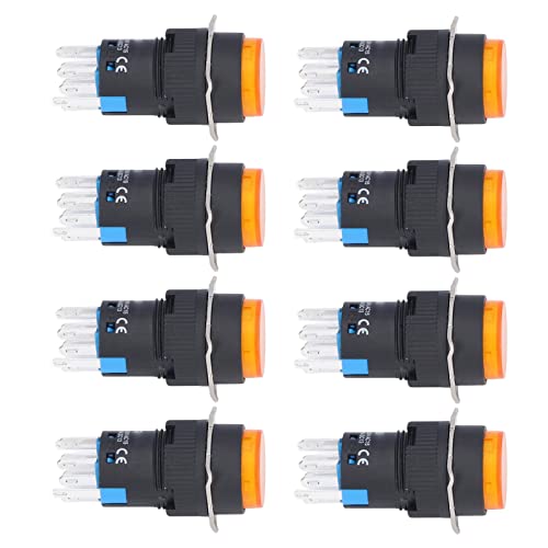 8 Pin Push Button Switch with Light - 2 Action Modes (ON/OFF) - 25Pcs Yellow Tactile Switches for Electronic Projects, DIY Controls, and Industrial Equipment