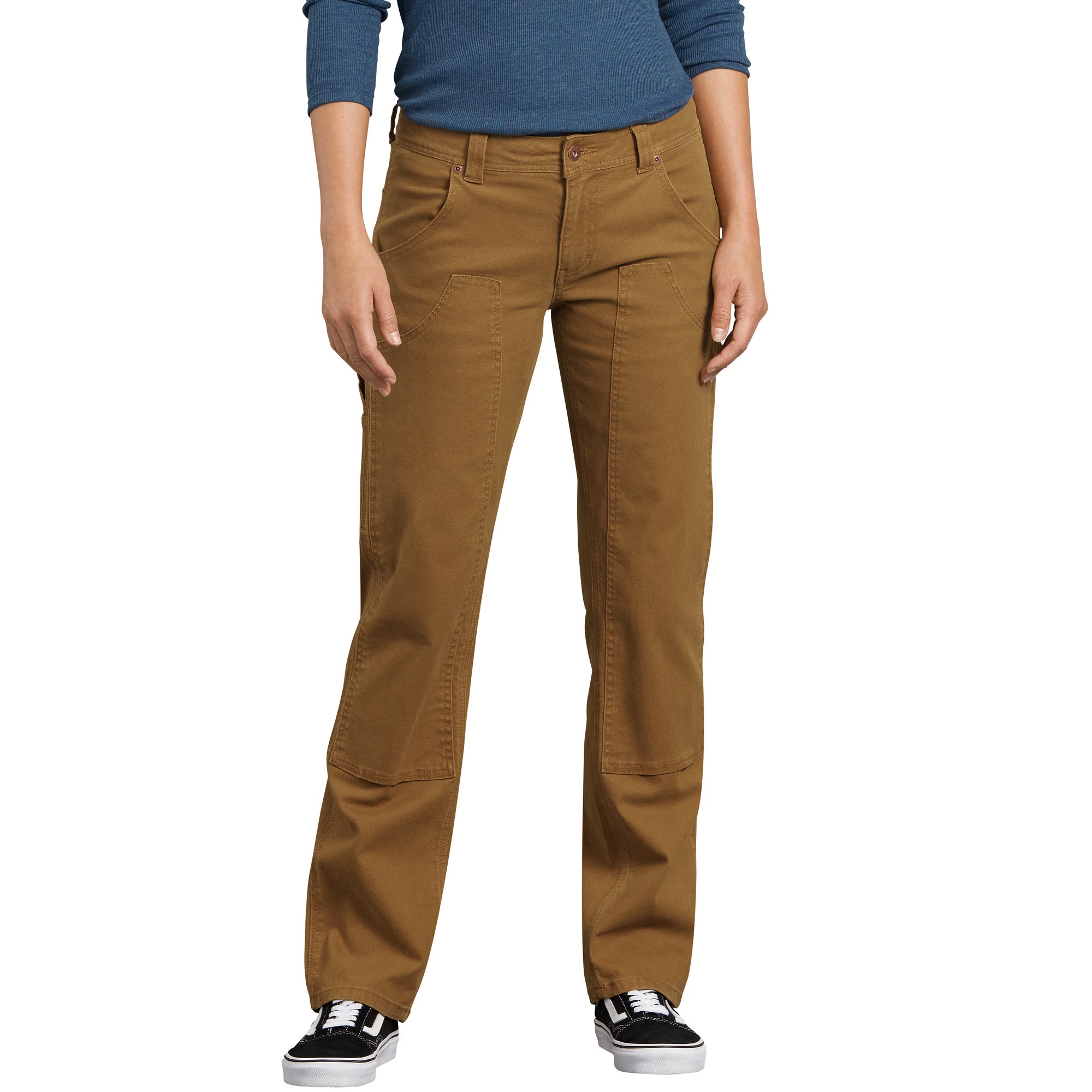 Dickies Women's Stretch Double Knee Carpenter Work Pants FD2500RBD - Durable Brown Workwear for Construction, Landscaping & DIY Projects