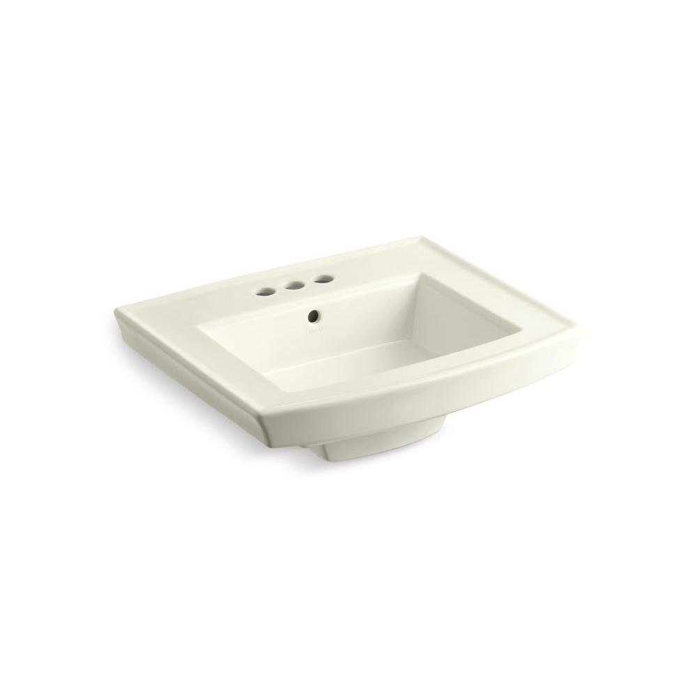 KOHLER K-2358-4-96 Archer Pedestal Bathroom Sink Basin with 4-Inch Faucet Centers, Biscuit Color - Perfect for Modern Bathroom Vanities and Powder Rooms