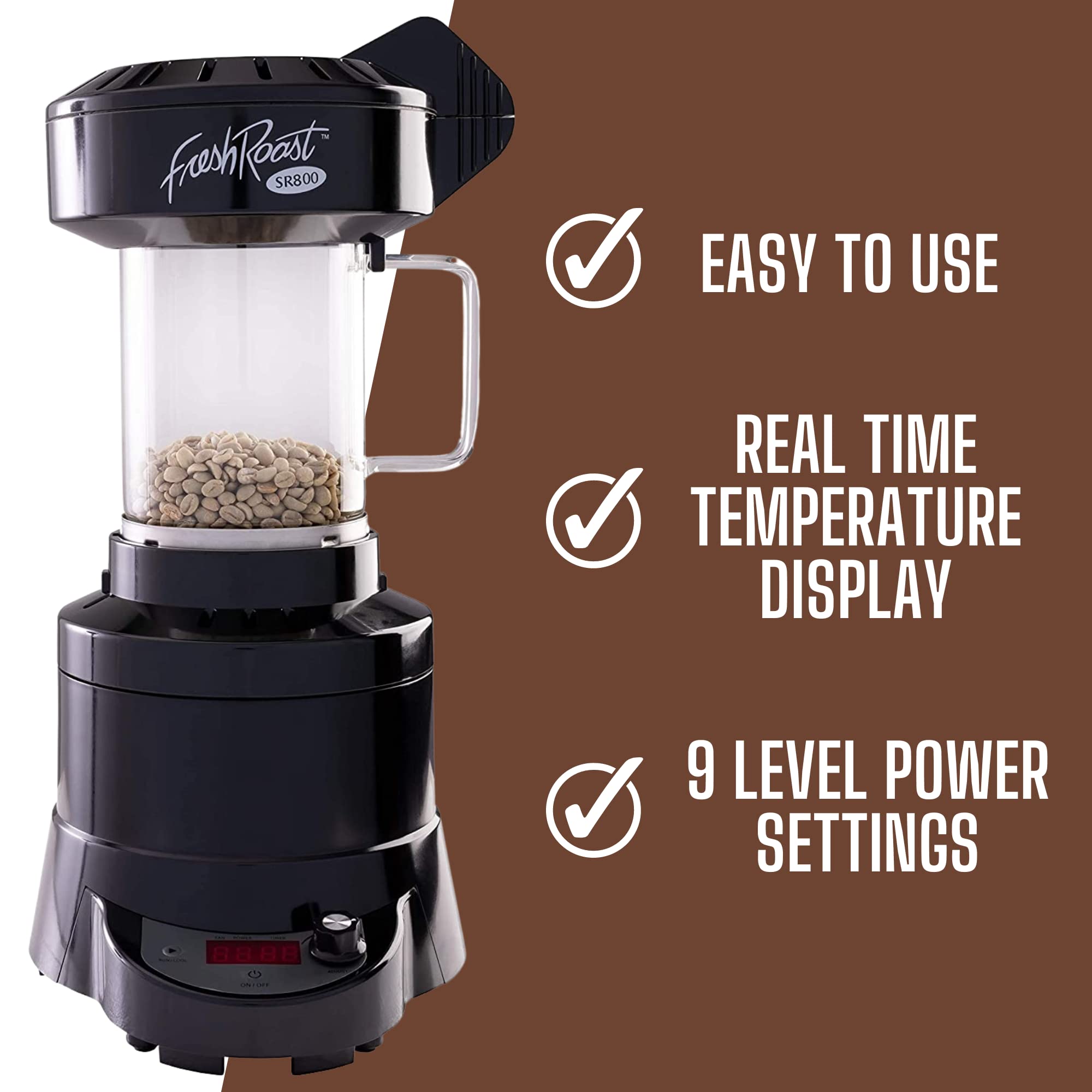 SR800 Automatic Coffee Bean Roaster Machine - Home Coffee Roasting with Adjustable Temperature & Convection Fan - Digital Display & Fast Roasting System - Perfect for Fresh Specialty Coffee at Home, Gifts for Coffee Lovers, Small Coffee Shops & Baristas