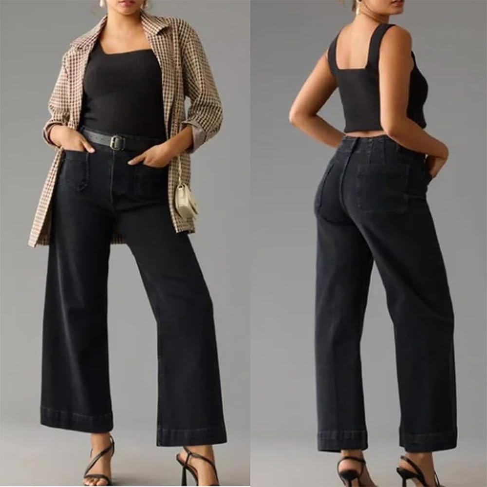 Lovinpro High Waisted Wide Leg Jeans for Women - Tummy Control Cropped Flare Pants | Comfortable & Stylish for Casual Wear, Office, and Date Night Outfits