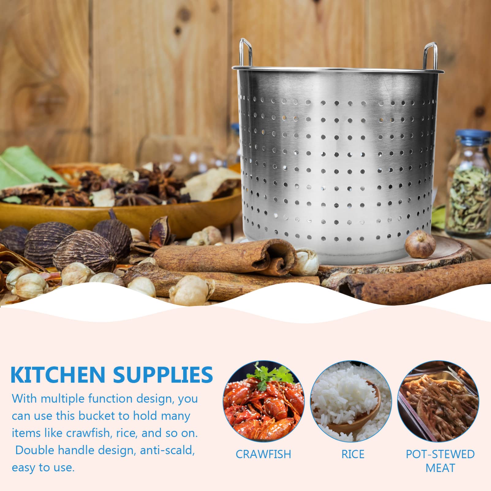UPKOCH Stainless Steel Steamer Basket Insert with Handle for Stock Pot – Perfect for Boiling Crab, Crawfish & Seafood | Ideal for Crab Boils, Steaming Vegetables & Large Batch Cooking