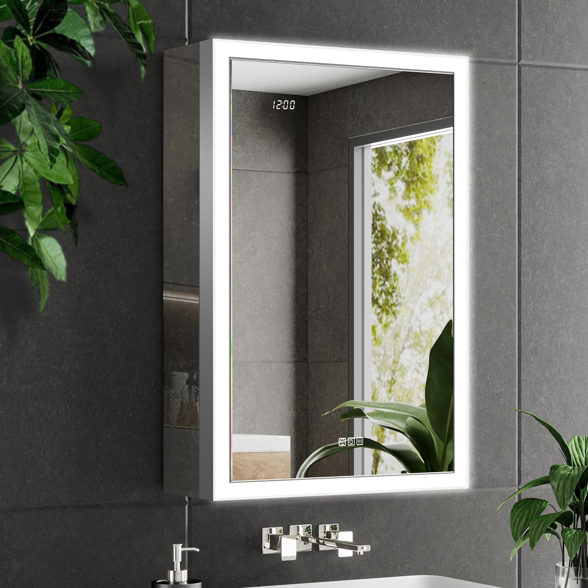 24x32 Inch LED Medicine Cabinet with Mirror - Dimmable, Fogless Aluminum Bathroom Storage with Outlet, Time Display & Motion Sensor Light | Perfect for Modern Bathrooms, Vanities & Spa-Like Retreats