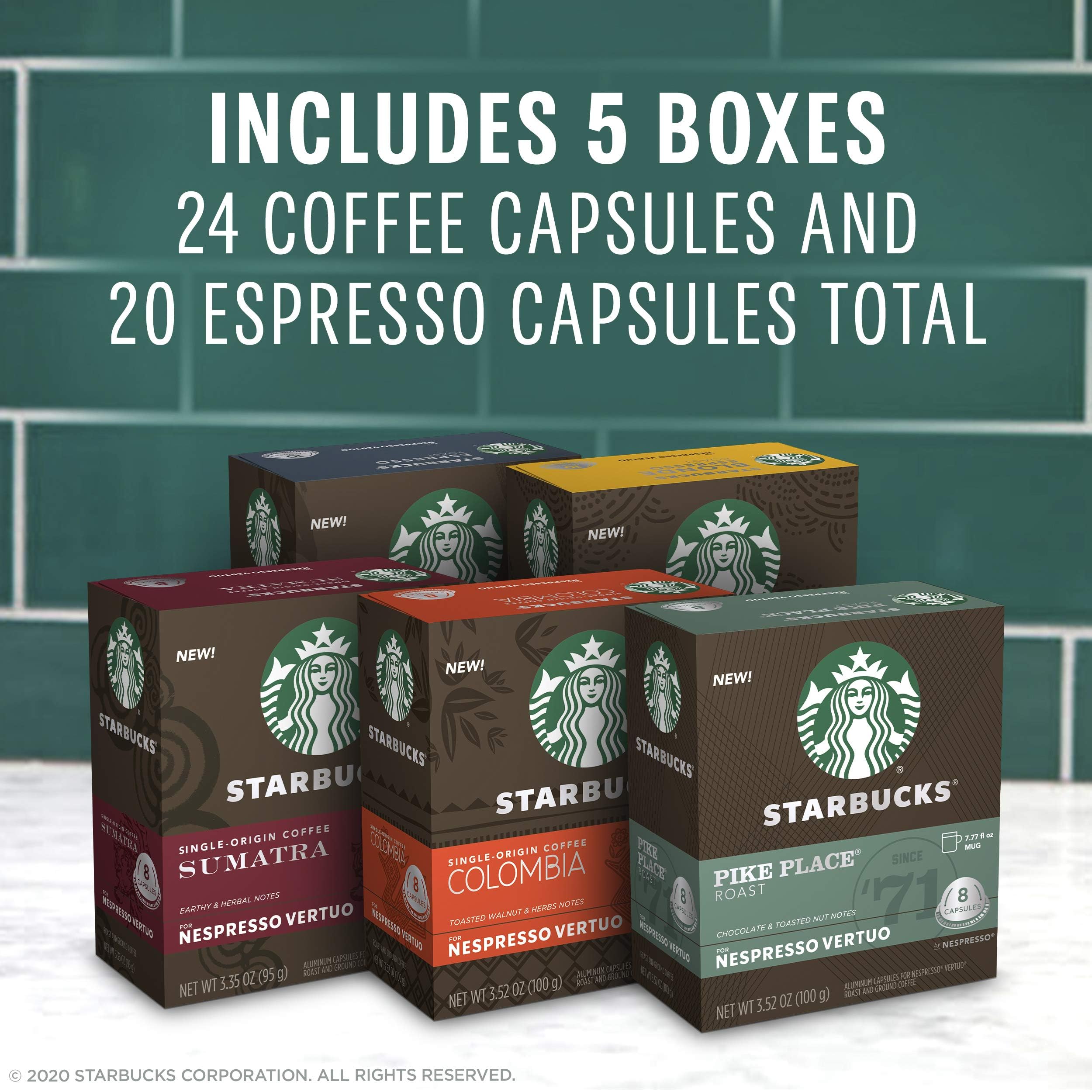 Starbucks by Nespresso Vertuo Variety Pack - 44 Coffee & Espresso Pods (7.8oz & 1.35oz) for Home, Office & Gifting | Compatible with Vertuo Machines