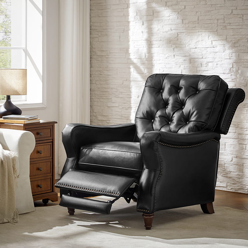 Myria Genuine Leather Nailhead Recliner Chair - Modern Living Room Furniture with Tufted Back and Padded Armrests | Perfect for Home Theater, Gaming, and Relaxation