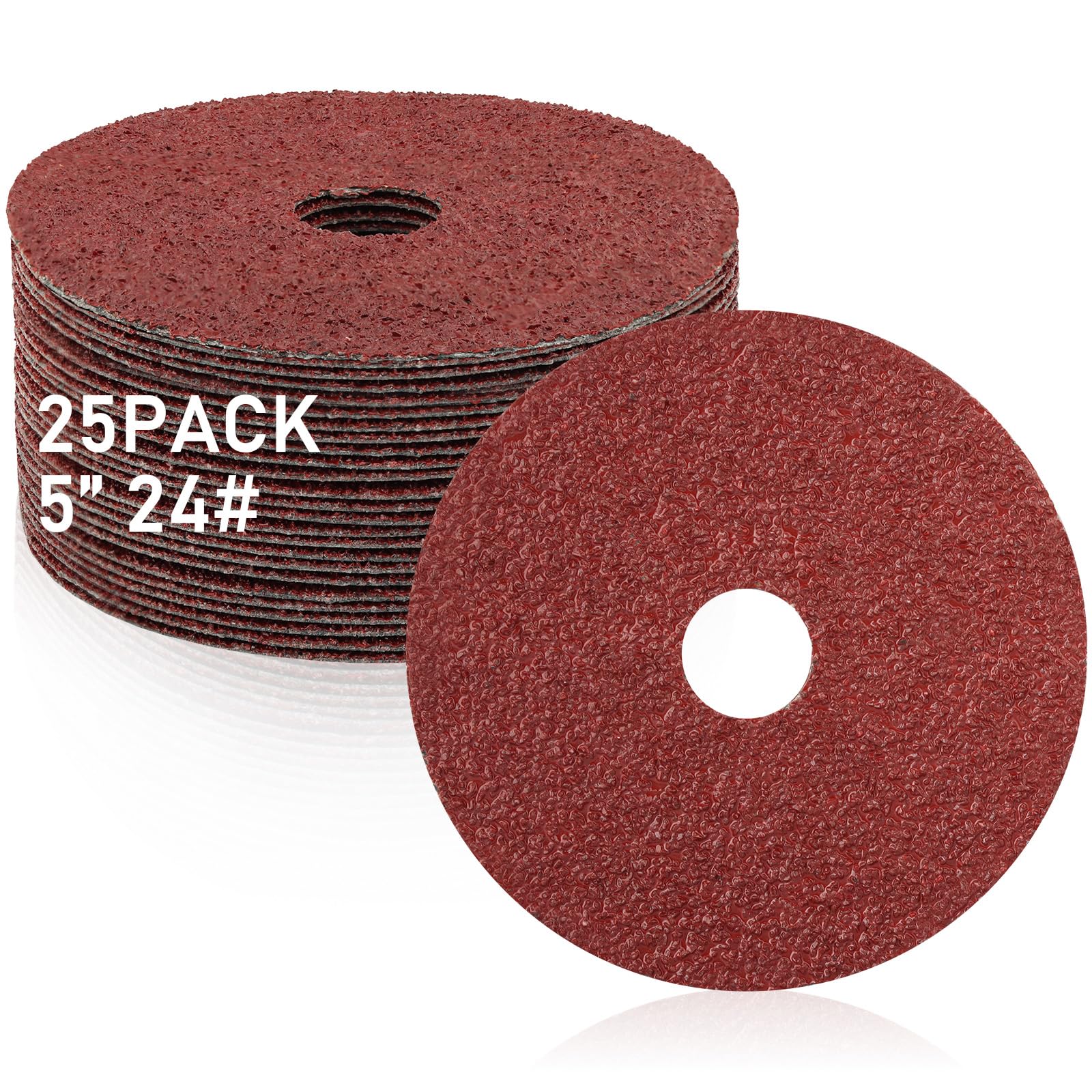 25 Pcs 5'' Sanding Discs for Angle Grinder - 24 Grit Aluminum Oxide Grinding Discs with 7/8'' Arbor - Ideal for Metal Grinding, Wood Sanding, Surface Blending & Polishing - Perfect for DIY Projects & Professional Use
