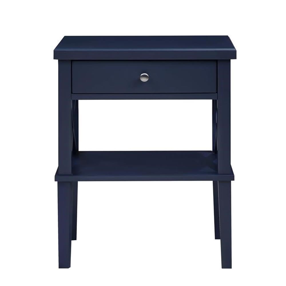 Midnight Blue Wood Nightstand with Drawer and Storage Shelf - Stylish Bedside Table for Bedroom, Living Room, or Office