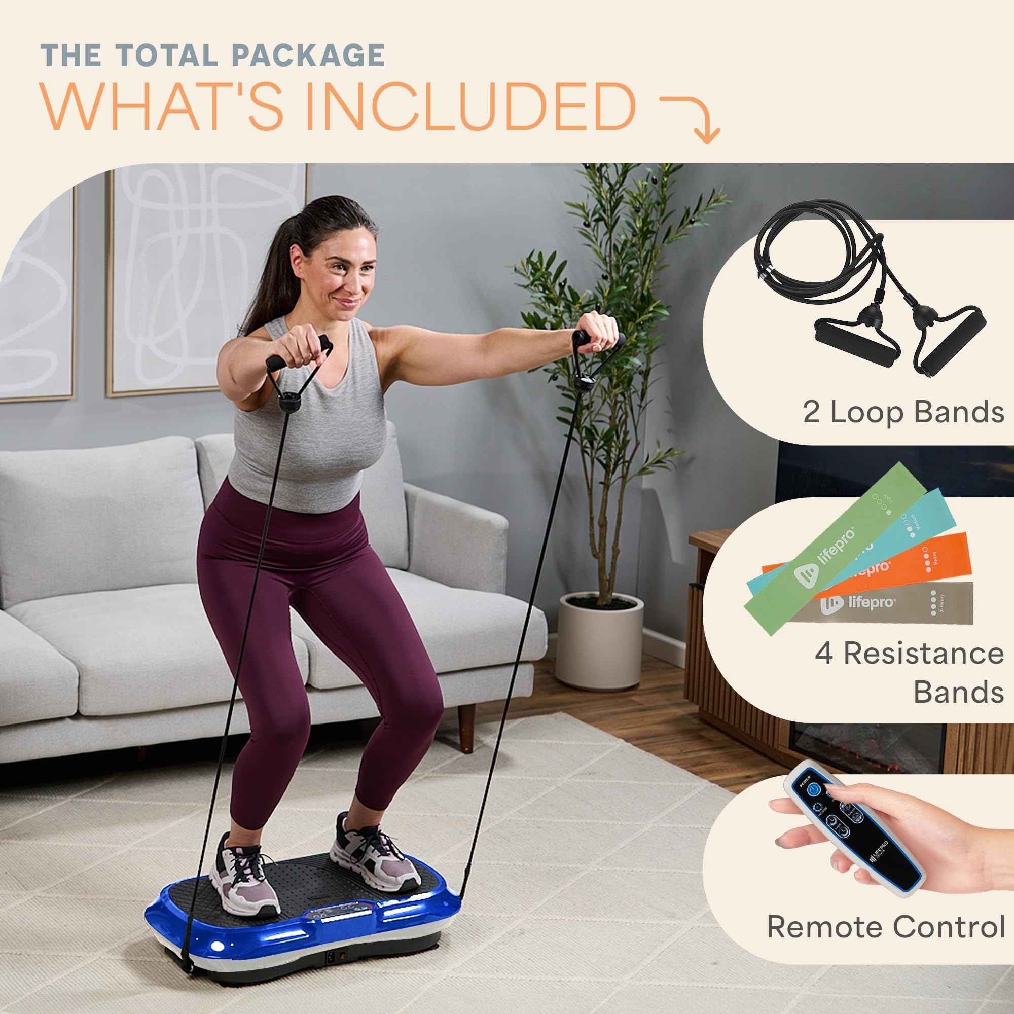 Lifepro Waver Vibration Plate Exercise Machine - Powerful Whole Body Vibration Platform for Muscle Activation, Strength Training & Fat Burning | Includes Resistance Bands | Home Gym Equipment for Weight Loss & Toning | Perfect for Home Workouts & Recovery