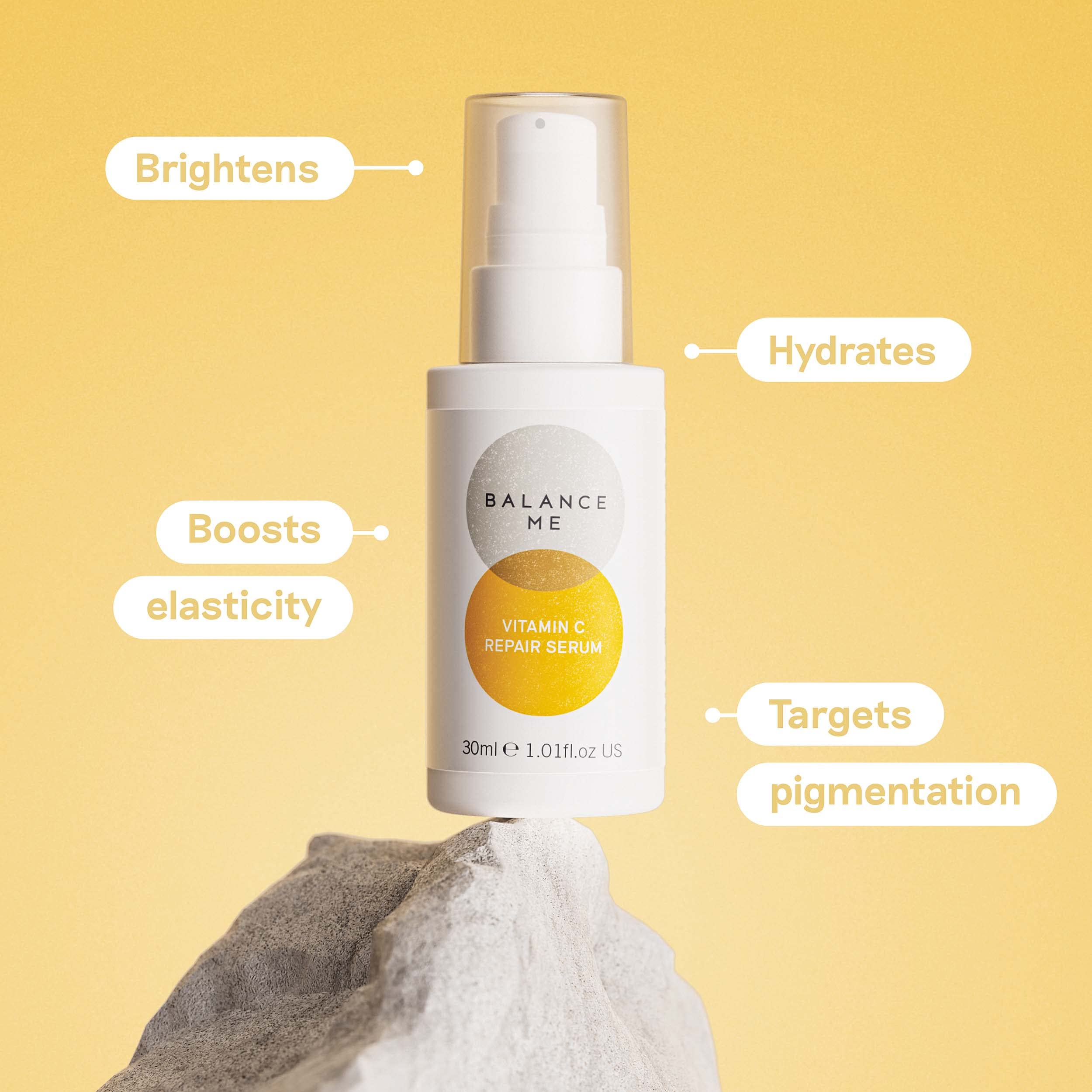 Balance Me Hydrate + Glow Bio-Active Skincare Duo - Vitamin C Repair Serum & Collagen Boost Moisturizer - Vegan & Cruelty-Free - Smooth Complexion & Reduce Hyperpigmentation - Perfect for Daily Skincare Routine & Nighttime Skin Repair