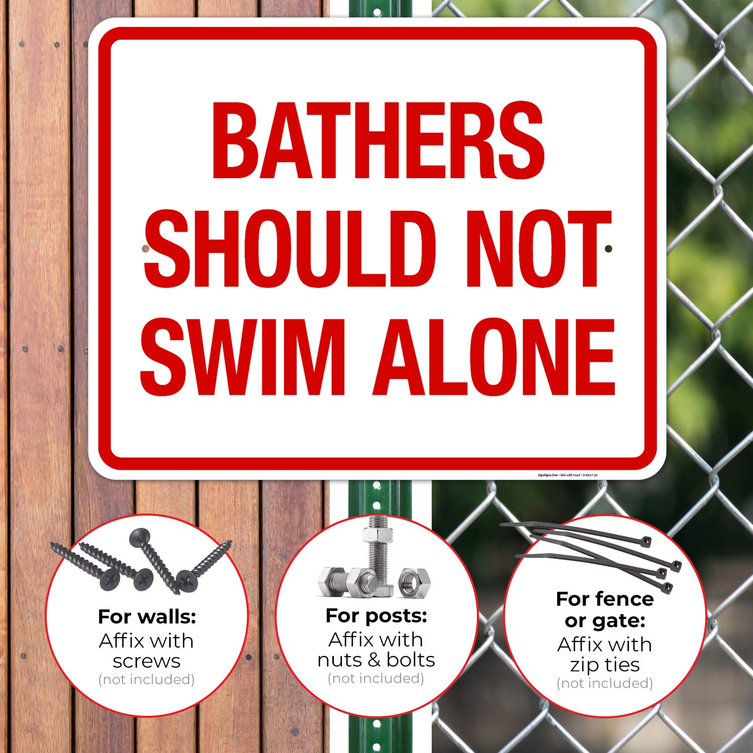 Safety Warning Sign - 'Bathers Should Not Swim Alone' Pool Sign, 24x30 Inches Rust-Free .063 Aluminum, Fade-Resistant for Indoor & Outdoor Use - Made in USA | Perfect for Swimming Pools, Water Parks & Beach Safety Areas