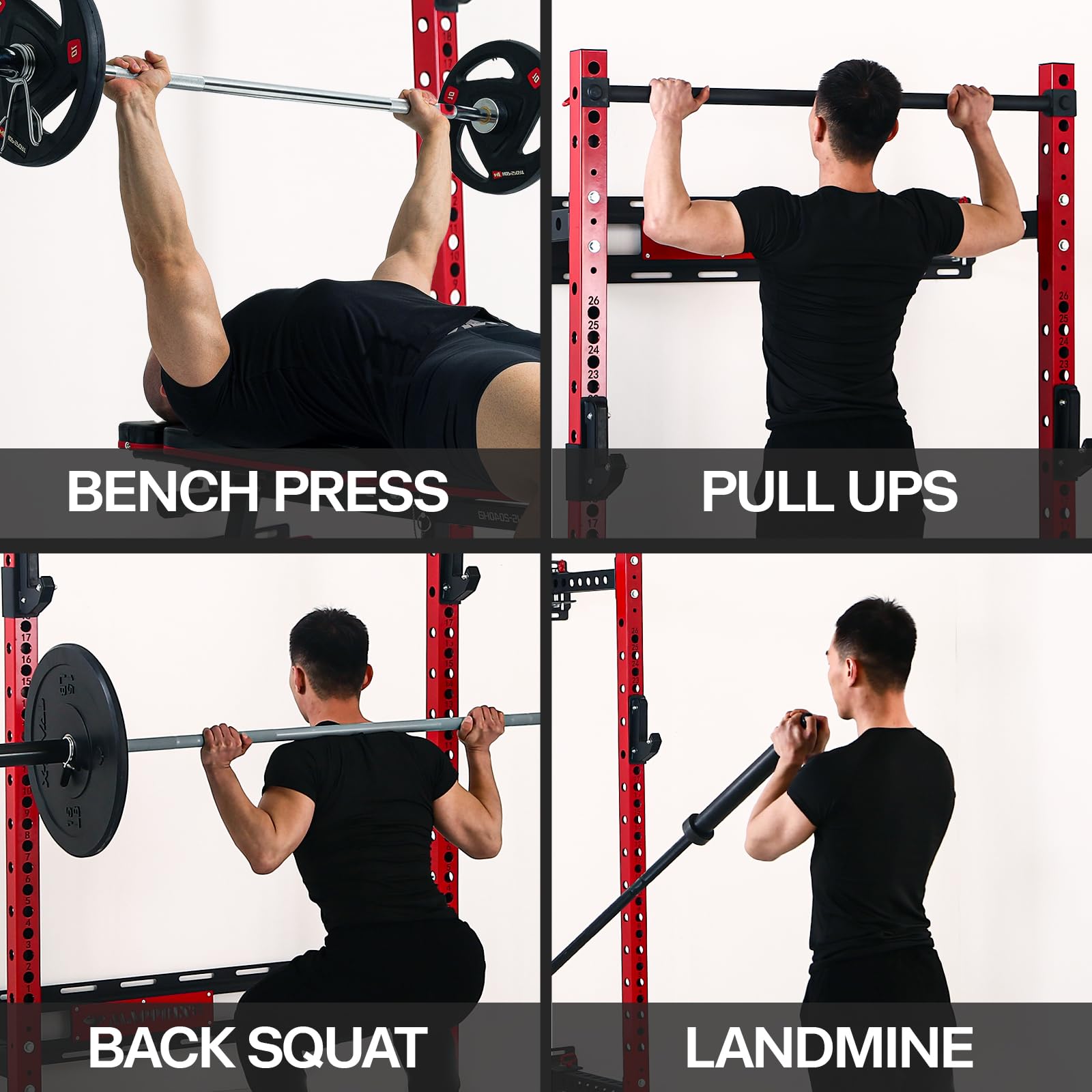 Foldable Wall Mounted Squat Cage - 1100 LBS Capacity Power Rack with Pull Up Bar, J-Cups & Landmine Attachment for Home Gym - Space Saving Foldable Design Perfect for Garage Workouts & Strength Training
