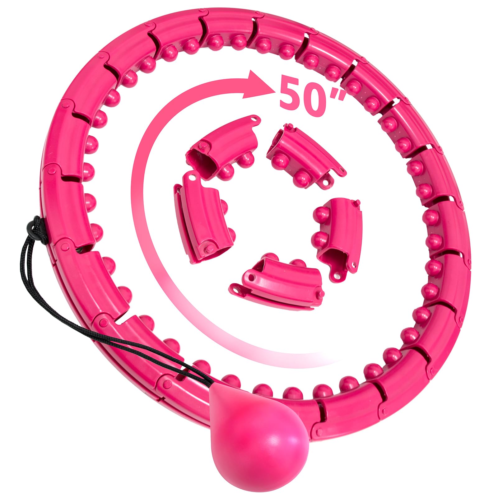 Brebon Weighted Hula Hoop for Adults - 2-in-1 Fitness Hoop with 24 Detachable Knots, Adjustable Auto-Spinning Ball for Core Workout & Weight Loss | Plus Size Exercise Equipment for Home Gym & Outdoor Fitness