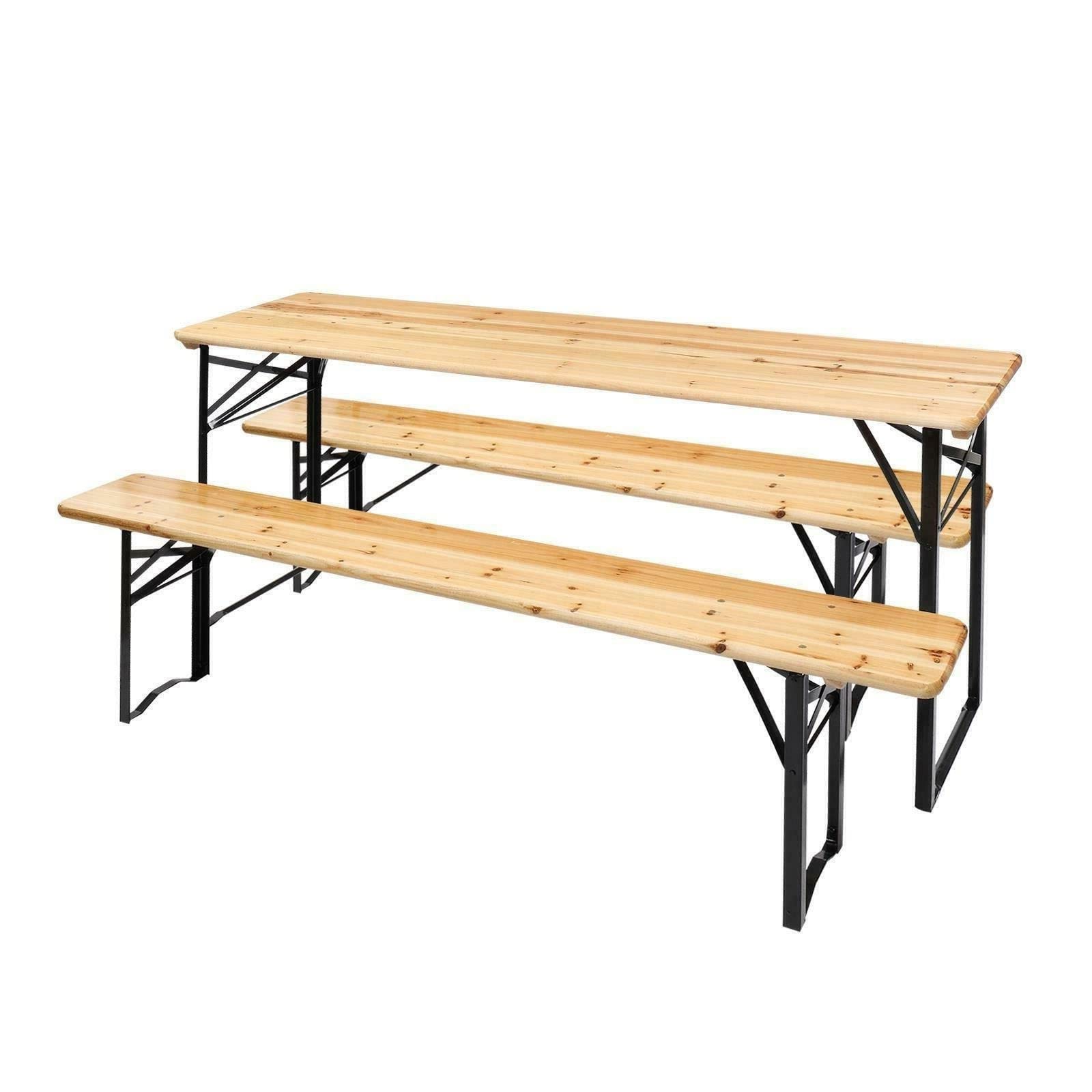 **3-Piece Outdoor Wooden Sectional Couch & Picnic Table Set - Folding Wooden Top Patio Dining Set with Beer Bench for Backyard, Garden & BBQ Parties**