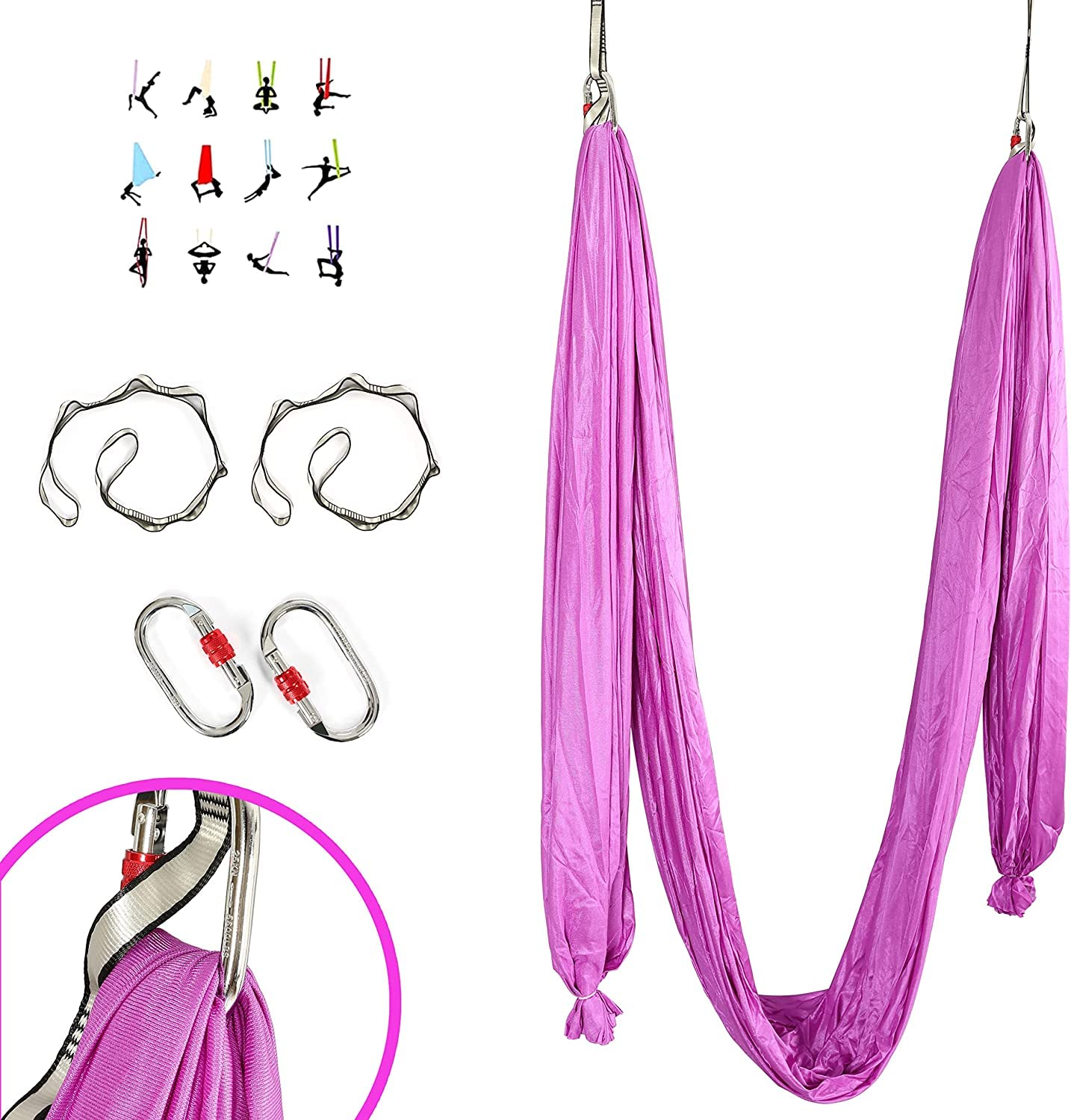 HECASA 20 ft Purple Yoga Sling Inversion Frame Kit - Aerial Yoga Swing for Indoor & Outdoor Use - Includes Safety Belts & Nylon Aluminum Rig - Perfect for Yoga, Stretching, and Fitness Training