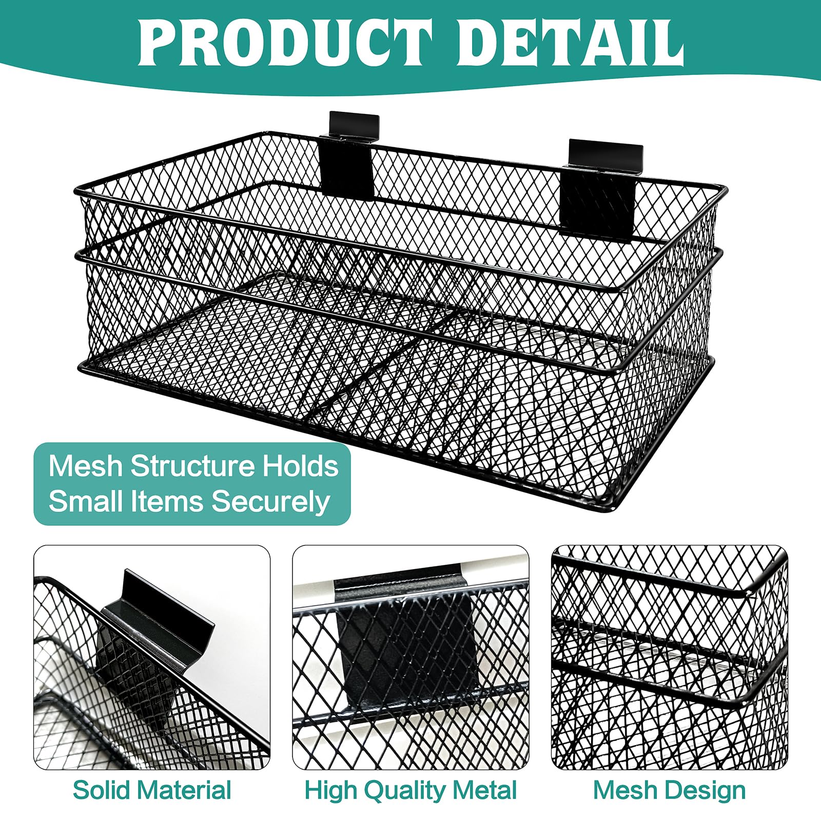 4 Pack Metal Slatwall Baskets - Hanging Wire Storage Bins for Retail Shelving (4 Sizes) - Perfect for Shop Displays, Home Organization & Garage Storage