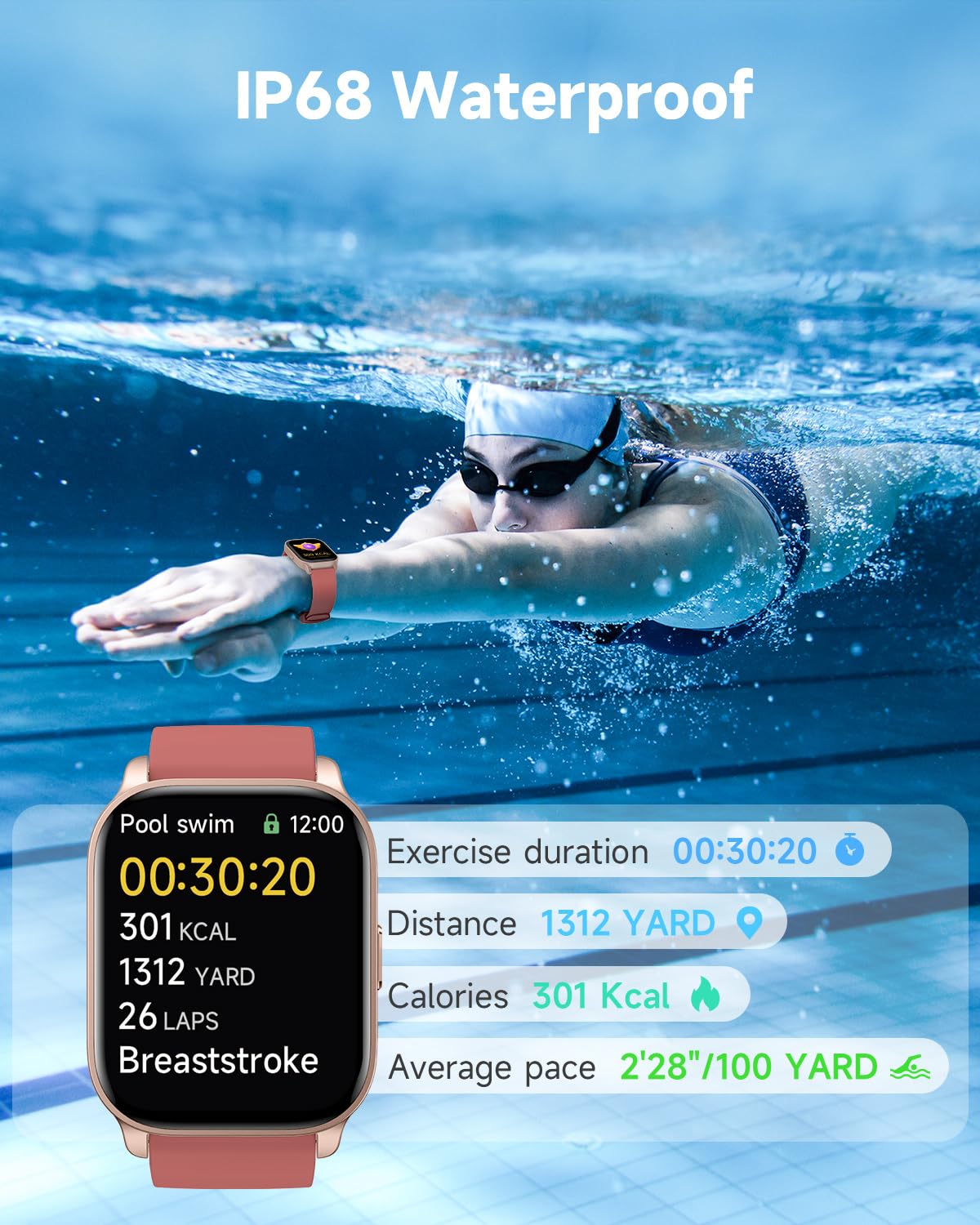 TOOBUR Smart Watch for Women - Fitness Tracker with Heart Rate Monitor, Sleep Tracking & 100+ Sports Modes | IP68 Waterproof Activity Tracker | Make/Answer Calls | Compatible with Android & iOS | Perfect for Workouts, Running & Daily Health Monitoring