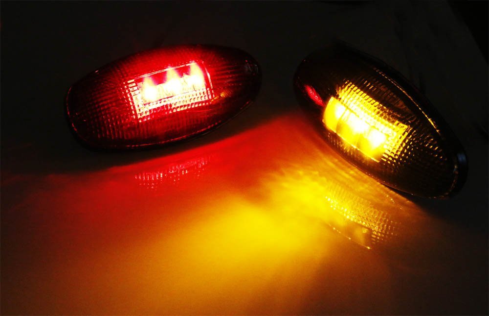 Smoked LED Fender Bed Side Marker Lights (Amber + Red) - Compatible with Chevy & GMC Trucks - Durable Off-Road Lighting for Enhanced Visibility and Style