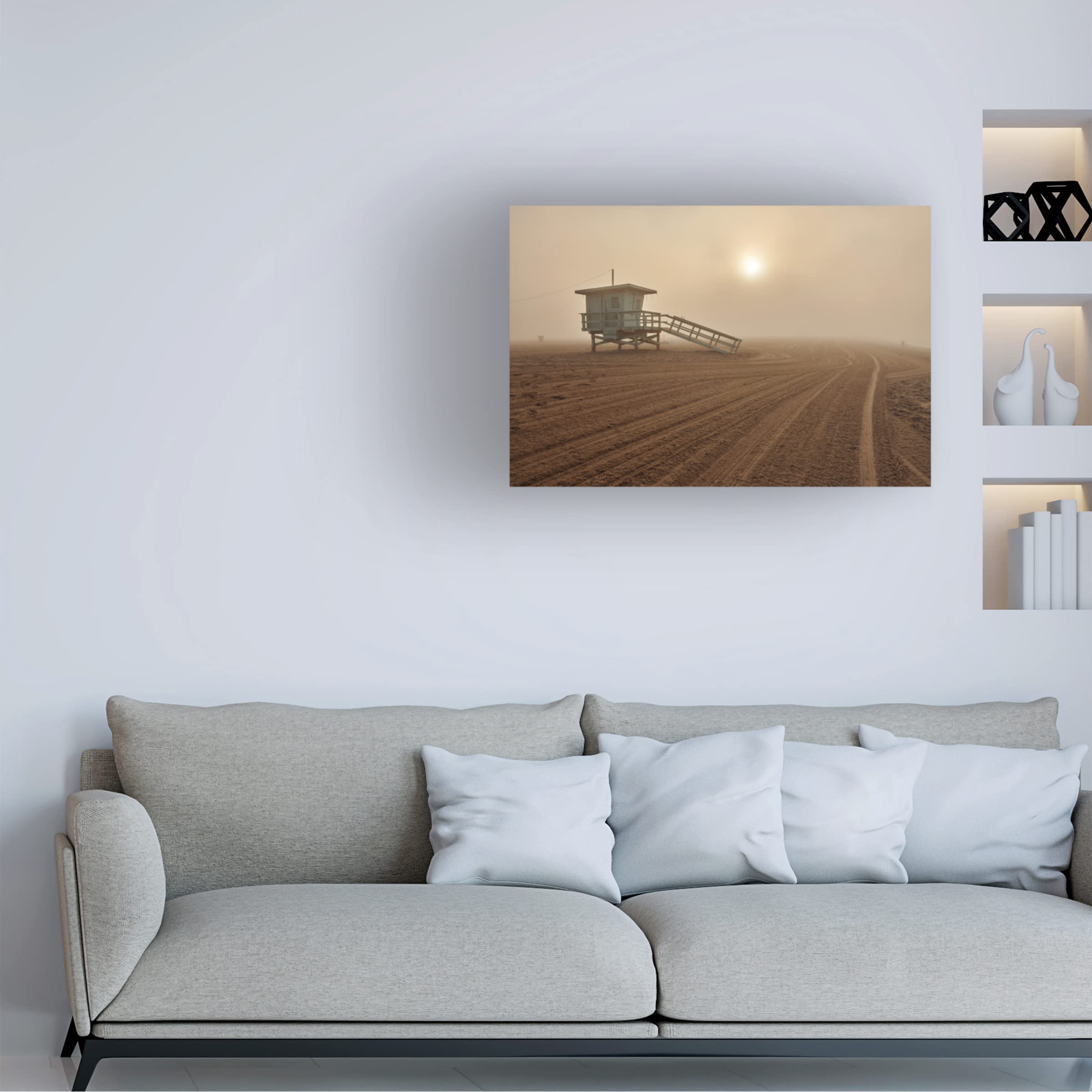 Fog On The Beach Santa Monica Canvas Wall Art Print by Martin Froyda - Coastal Home Decor for Living Room, Bedroom & Office