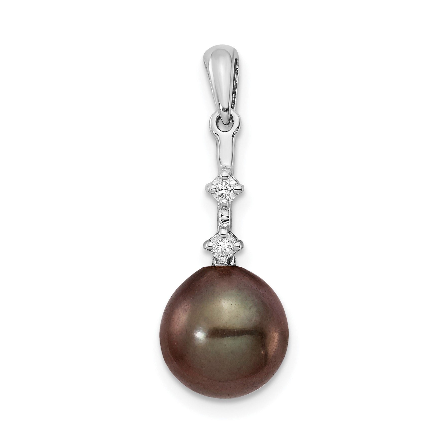 14K White Gold Black Tahitian Pearl Diamond Pendant Necklace for Women - Elegant Jewelry Gift for Anniversary, Wedding & Special Occasions